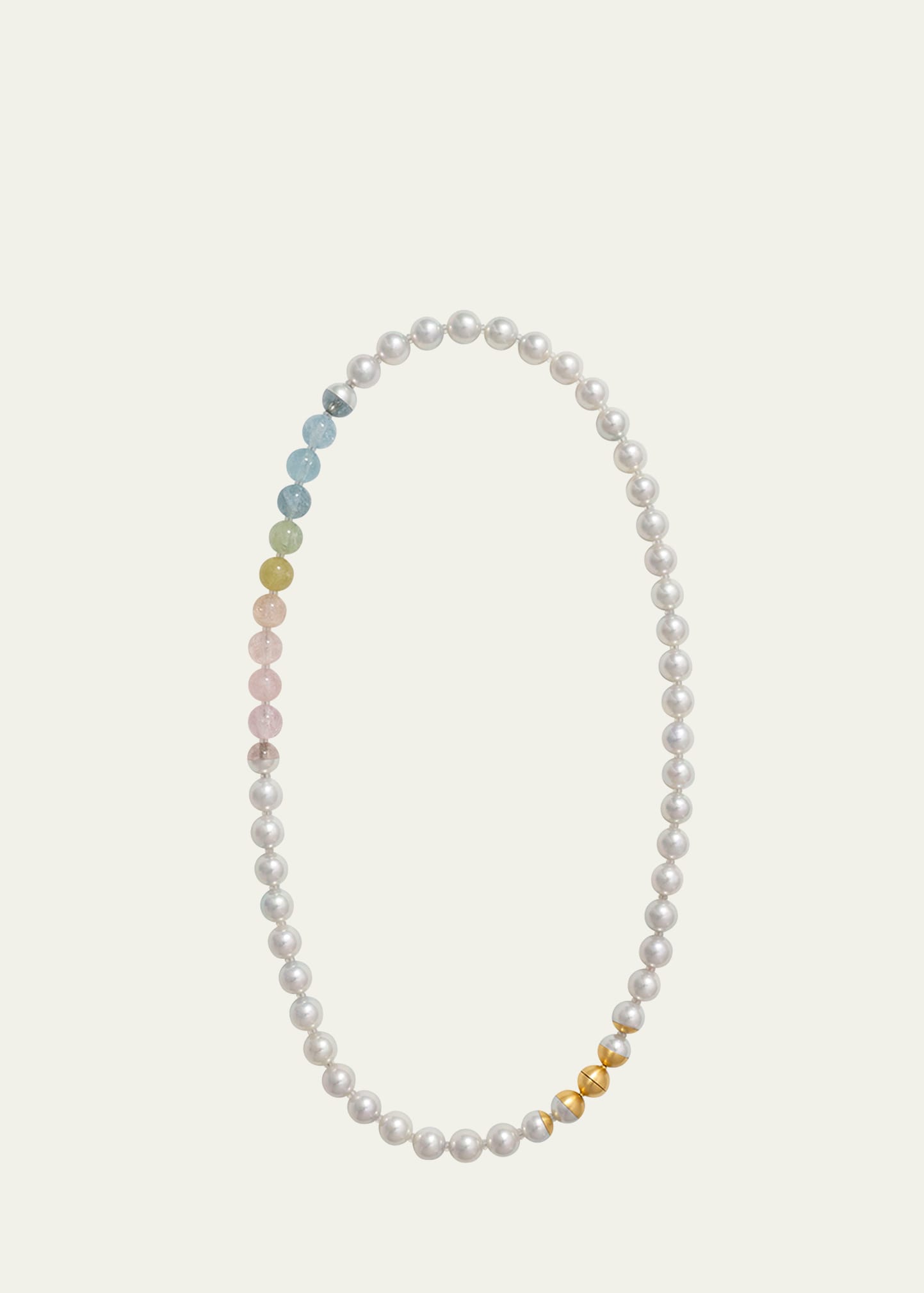 Yutai 18k Yellow Gold Sectional Pearl Necklace With Cultured Akoya Pearls And Mixed Beryl In Multi Beryl