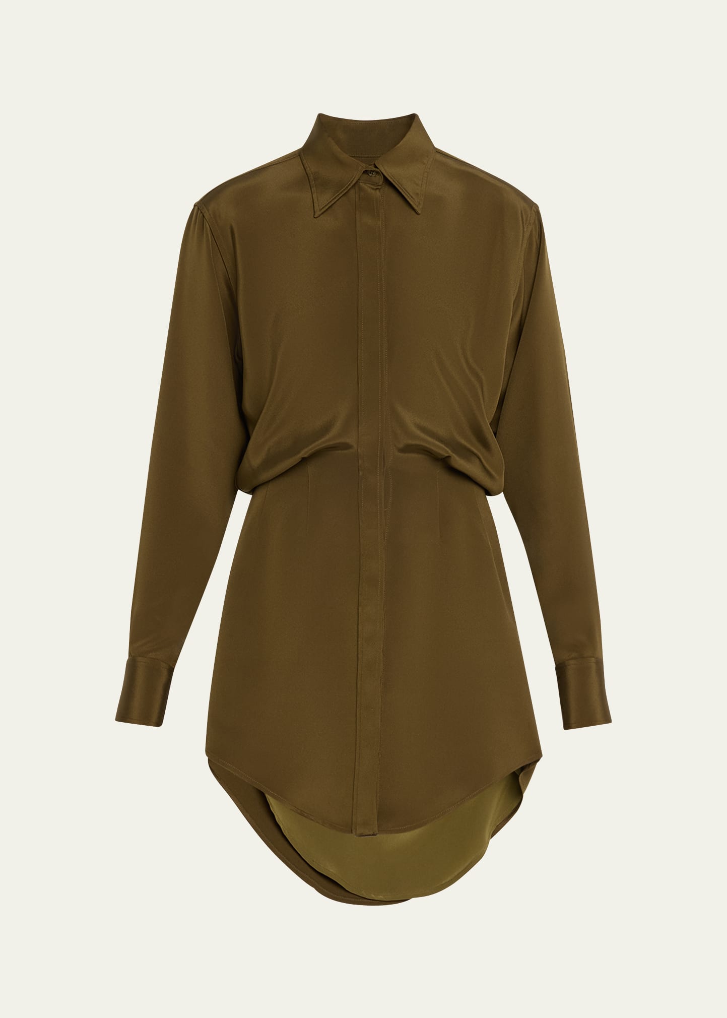 Brandon Maxwell The Vera Button Down Mini Silk Shirtdress In Brown
