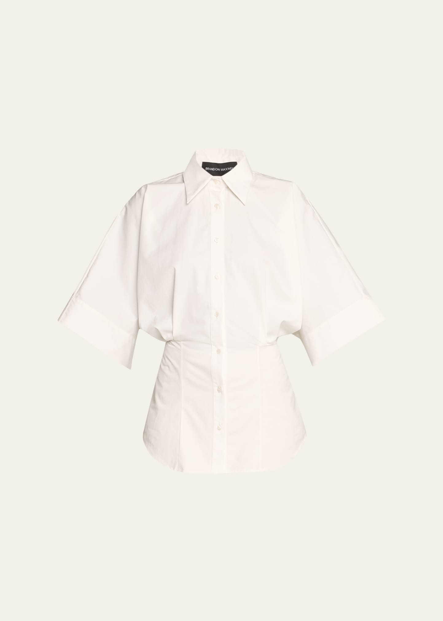 Brandon Maxwell The Elsa Wide-sleeve Cotton-poplin Button-down Shirt In White