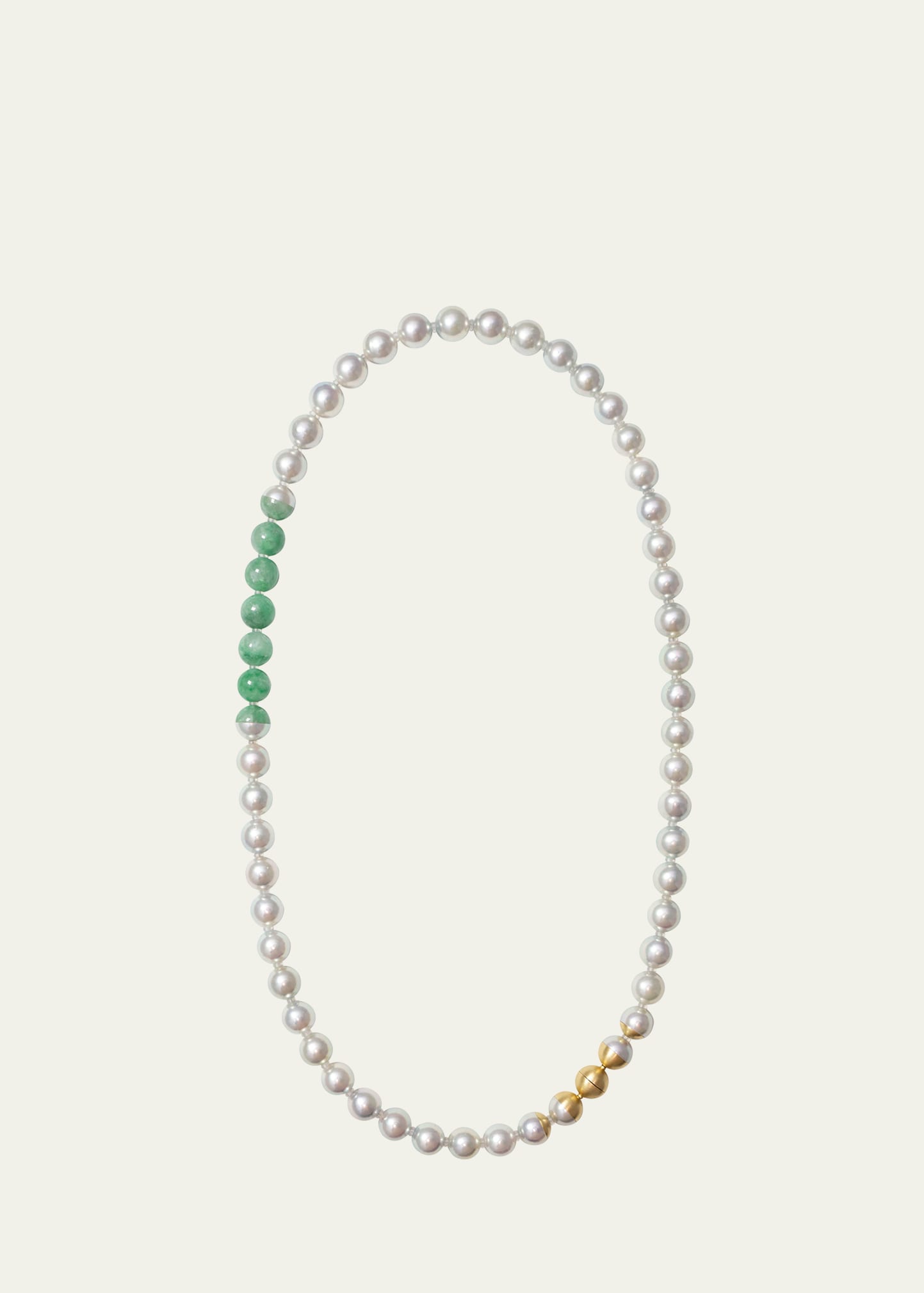 Yutai 18k Yellow Gold Sectional Pearl Necklace With Jade And Cultured Akoya Pearls In Green Jade