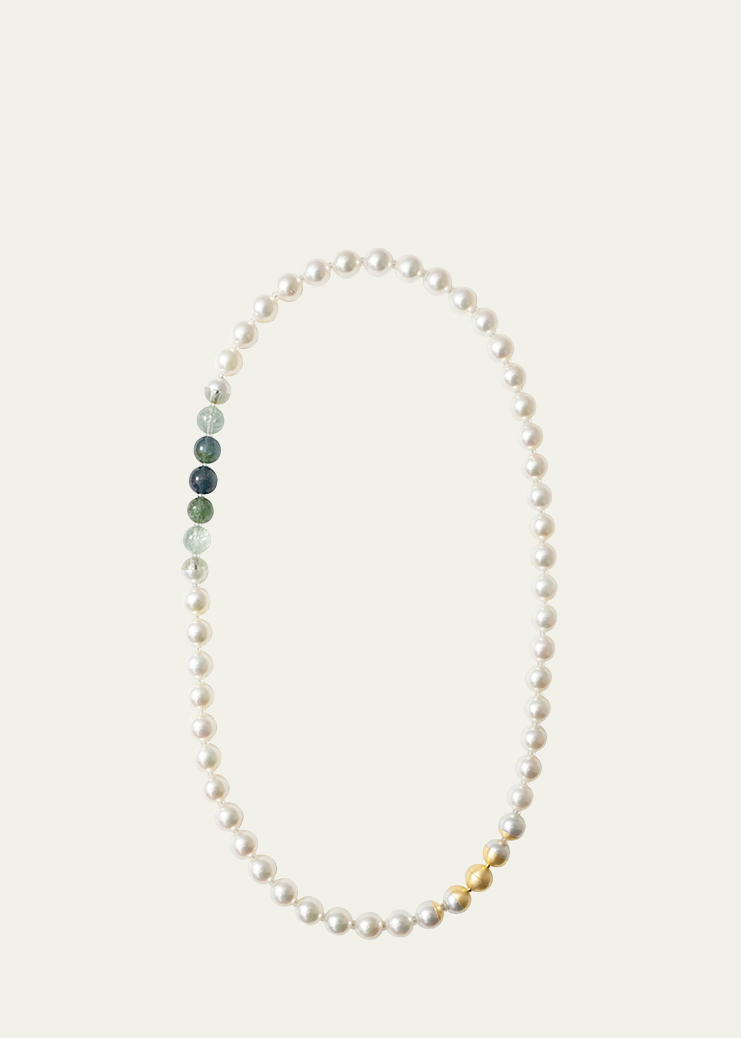 18K Yellow Gold Sectional Pearl Necklace with Tourmaline and Cultured White Akoya Pearls