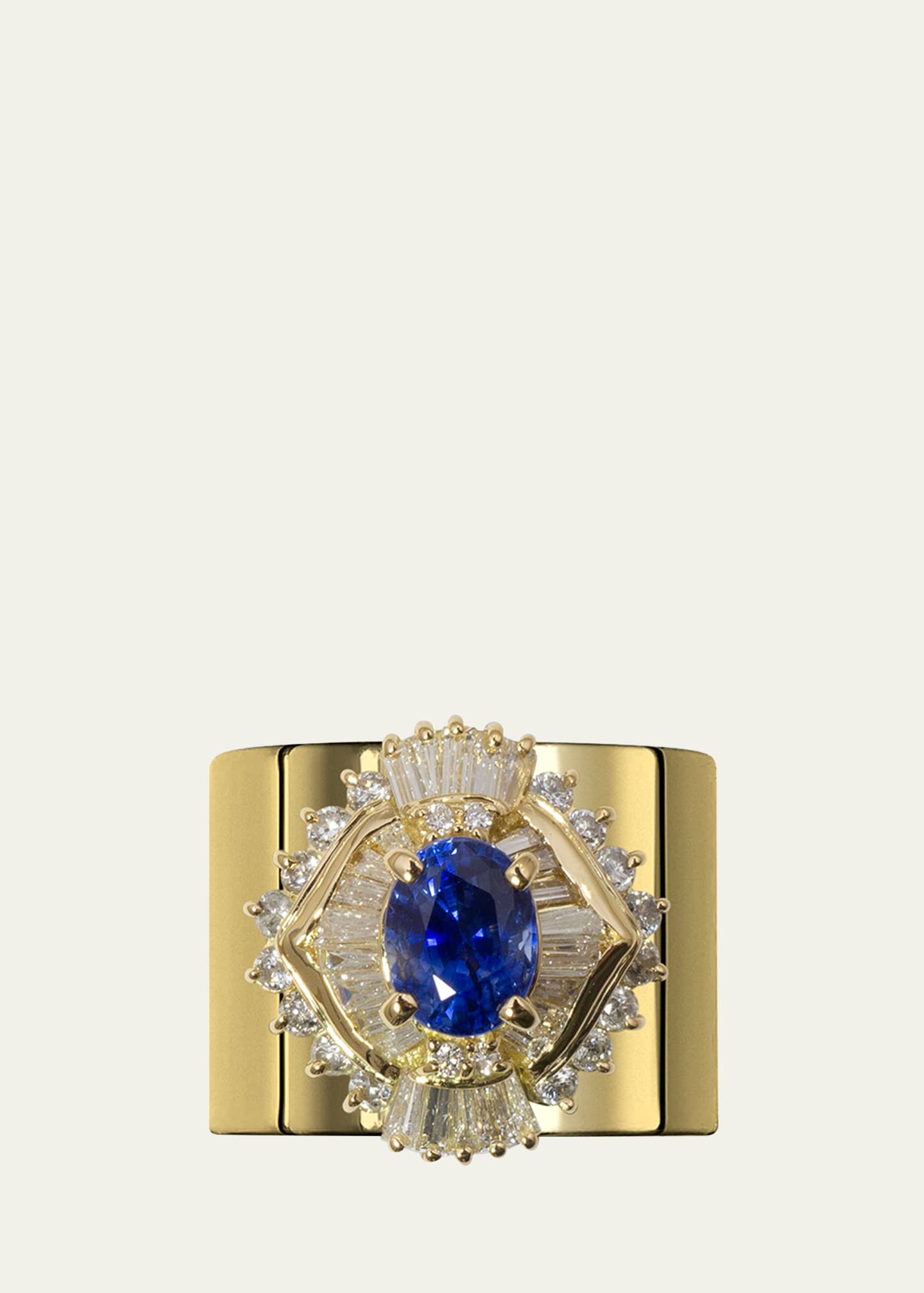 Yutai 18k Yellow Gold Revive Ring With Blue Sapphire And Diamonds