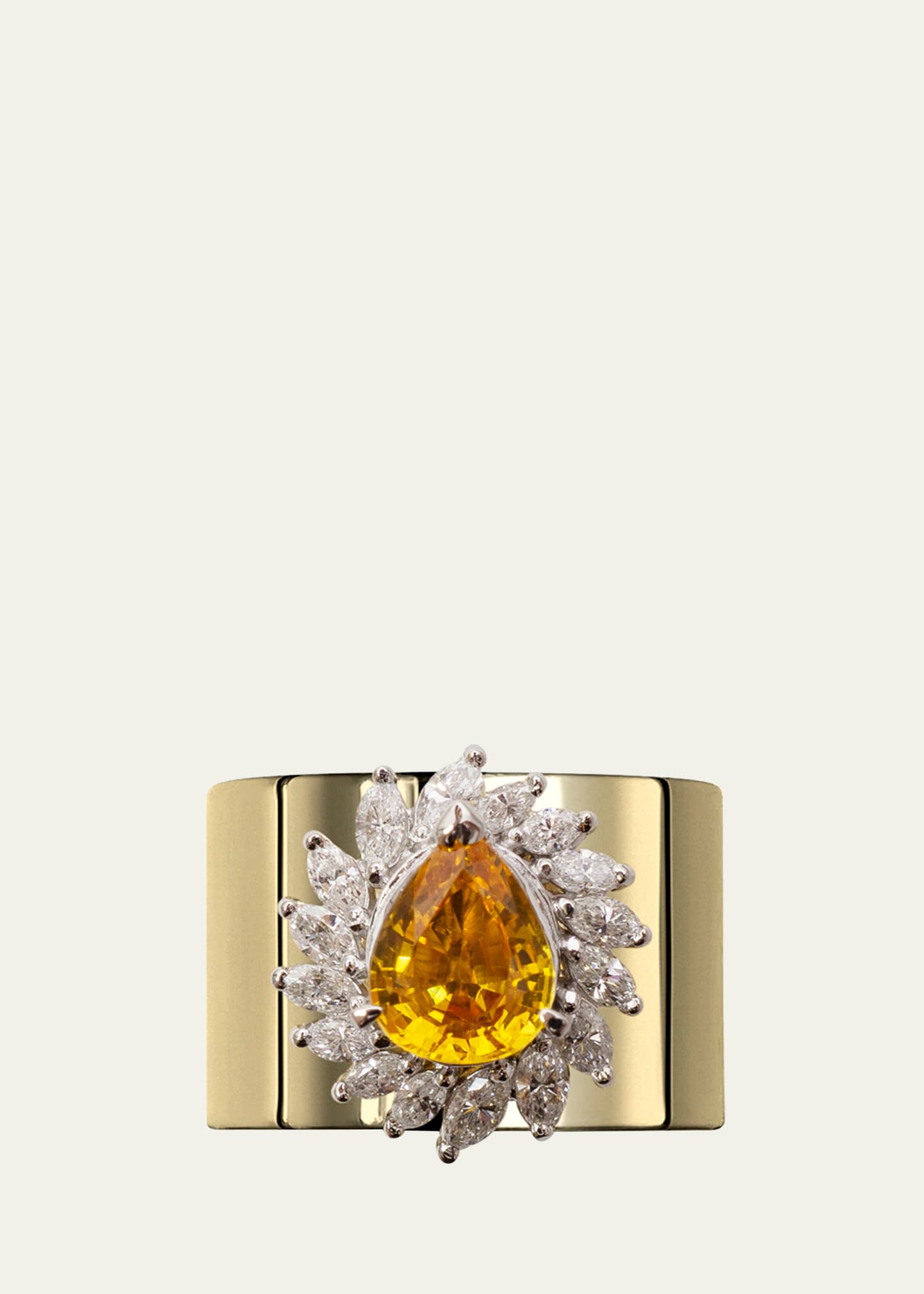 Yutai 18k Yellow Gold And Platinum Revive Ring With Golden Sapphire And Diamonds