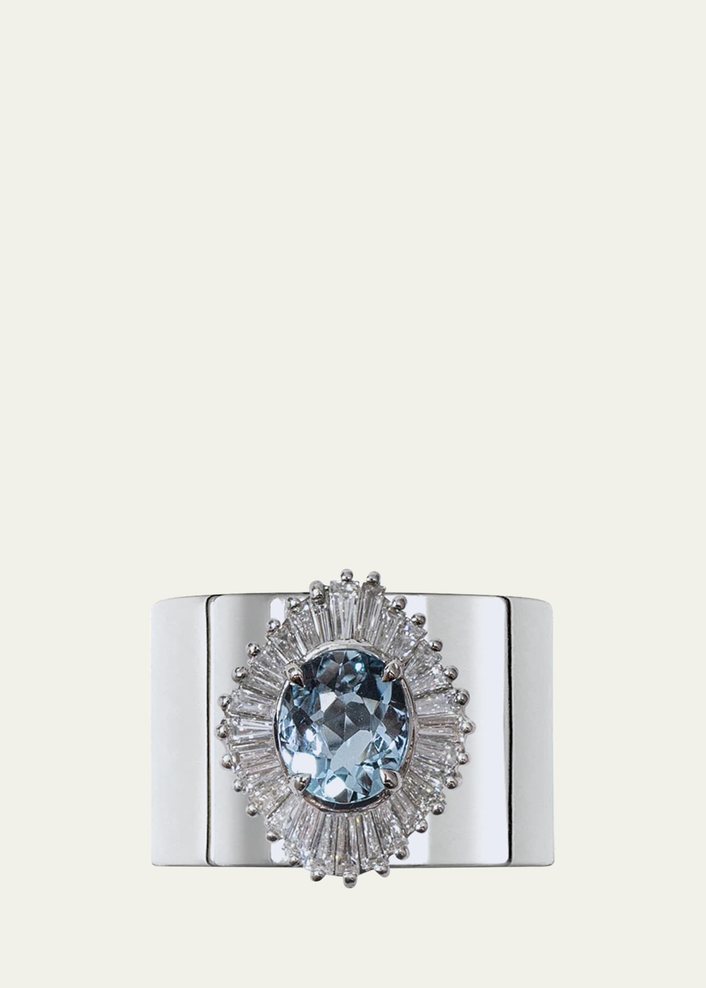 Yutai Platinum Revive Ring With Aquamarine And Diamonds In Blue Aquamarine