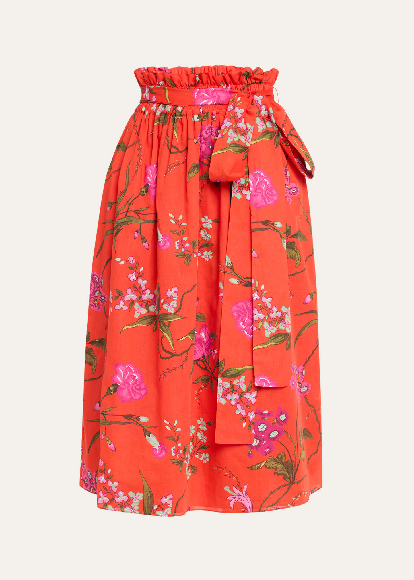 Shop Erdem Floral Gathered Waist Midi Skirt In Poppy