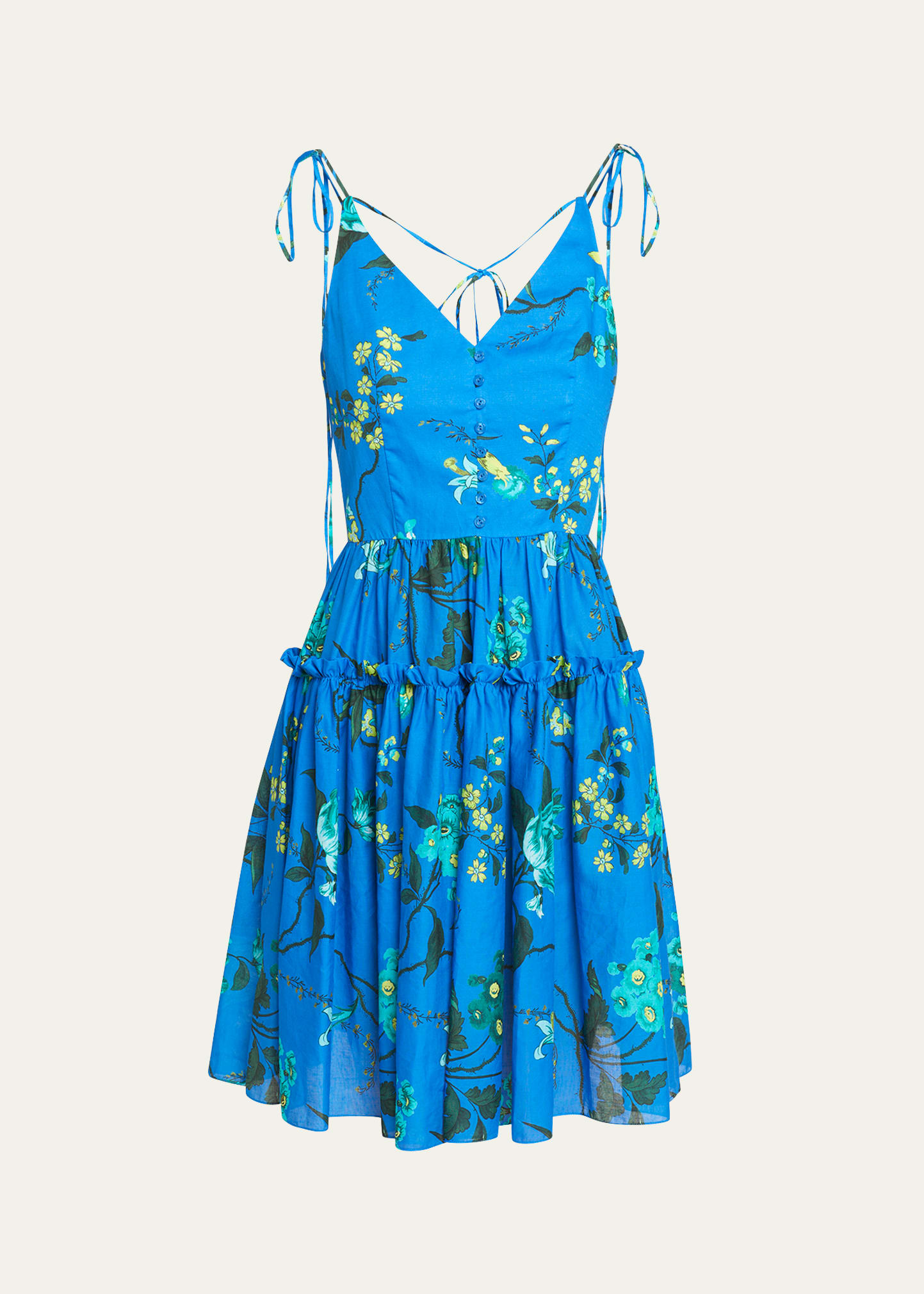 Shop Erdem Floral-print Tie-straps Tiered Sleeveless Dress In Blue