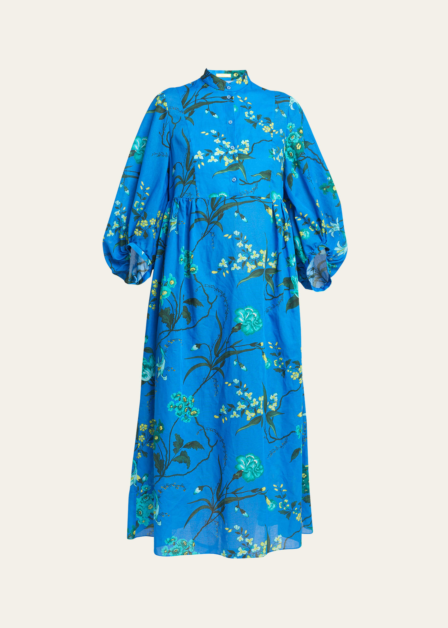 Shop Erdem Floral-print Long-sleeve Midi Shift Dress In Blue