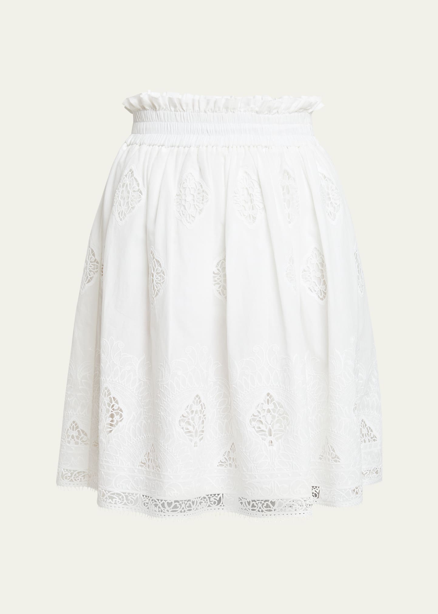 Shop Erdem Lace-embroidered Gathered-waist Skirt In White
