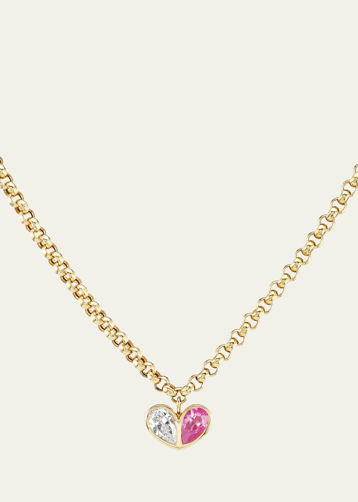 Sweetheart Diamond and Pink Sapphire 18K Gold Necklace