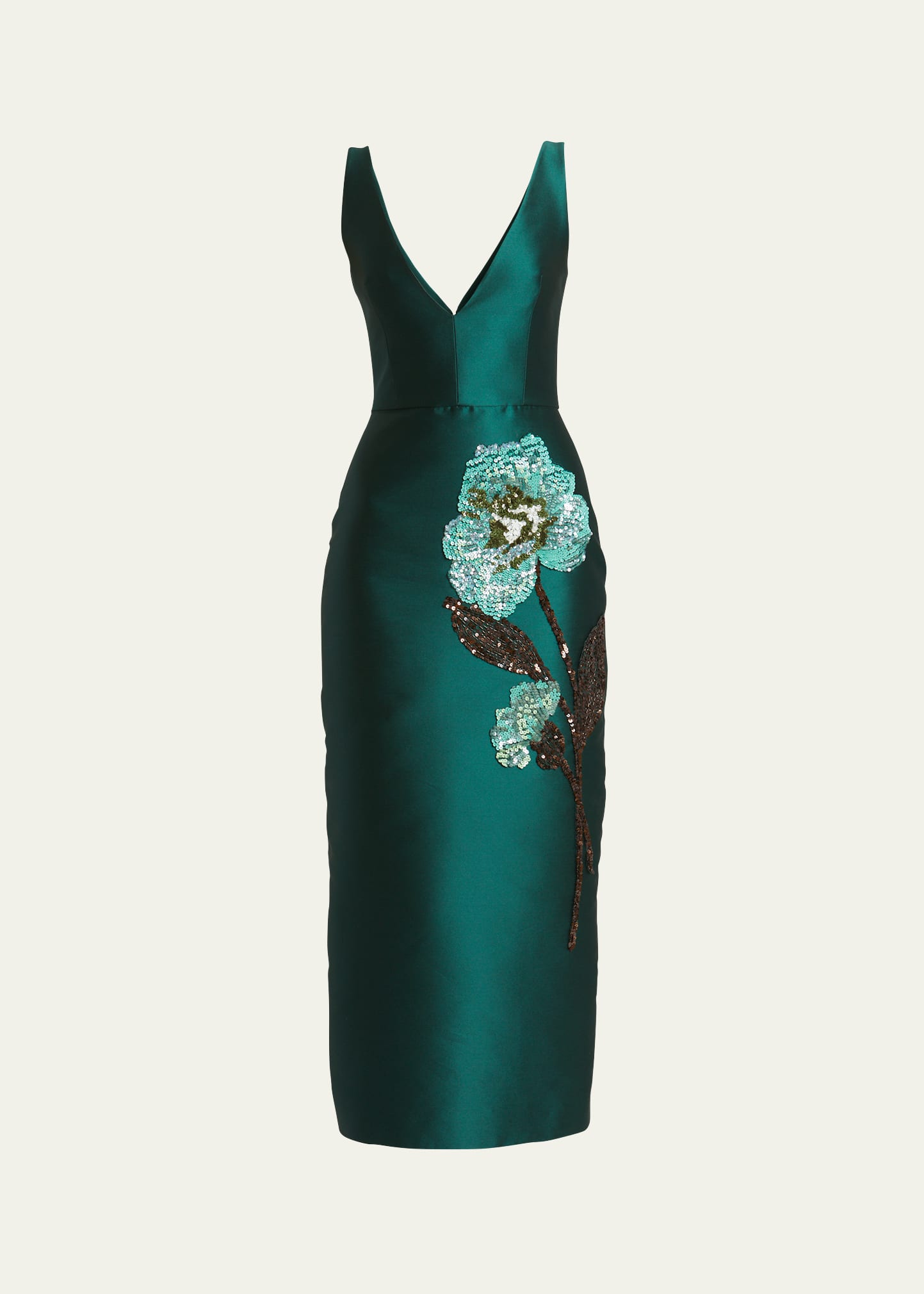 Sleeveless Floral Sequin Tailored Midi Dress