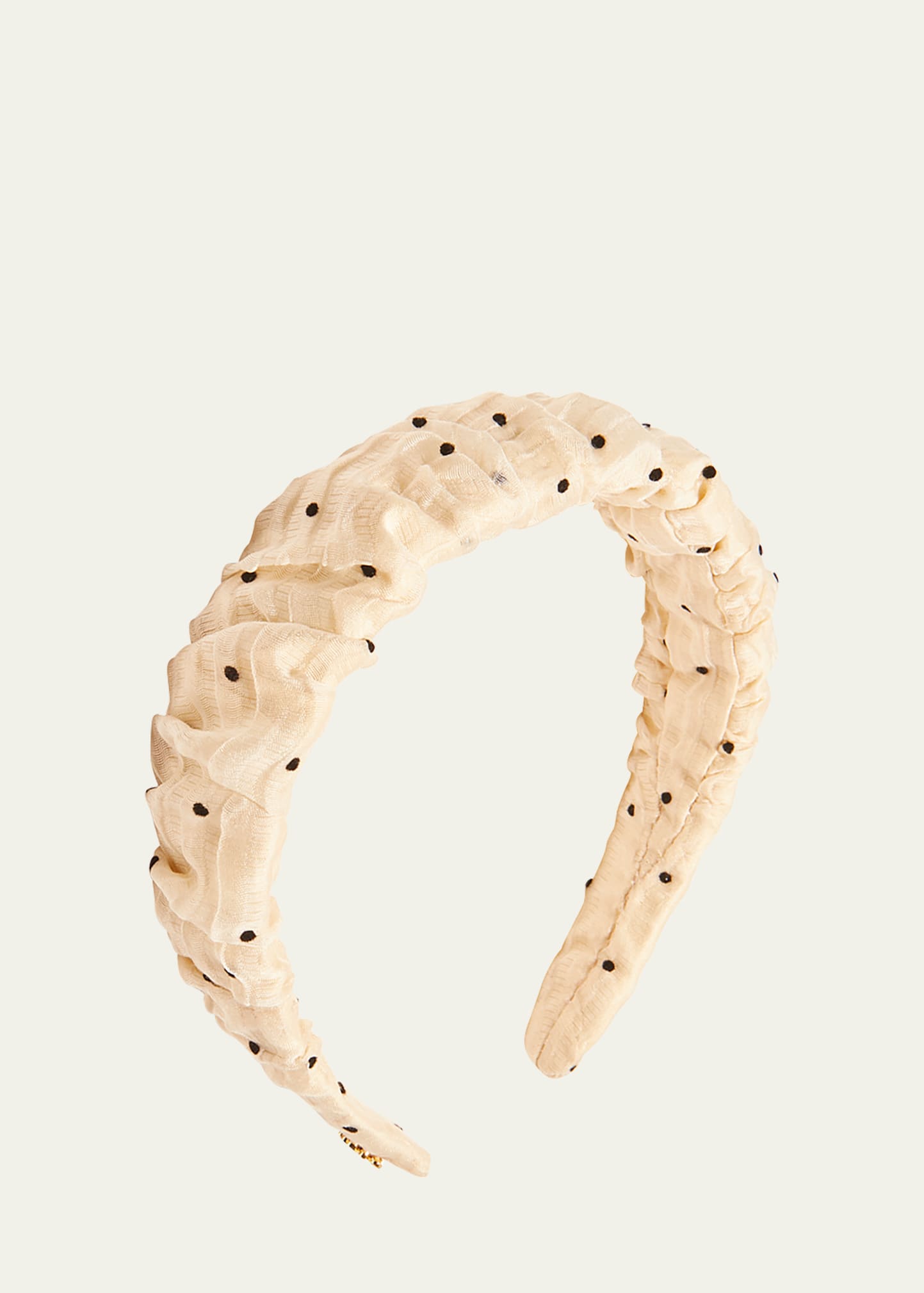 Shop Lele Sadoughi Kelly Polka-dot Ruched Headband In Cream
