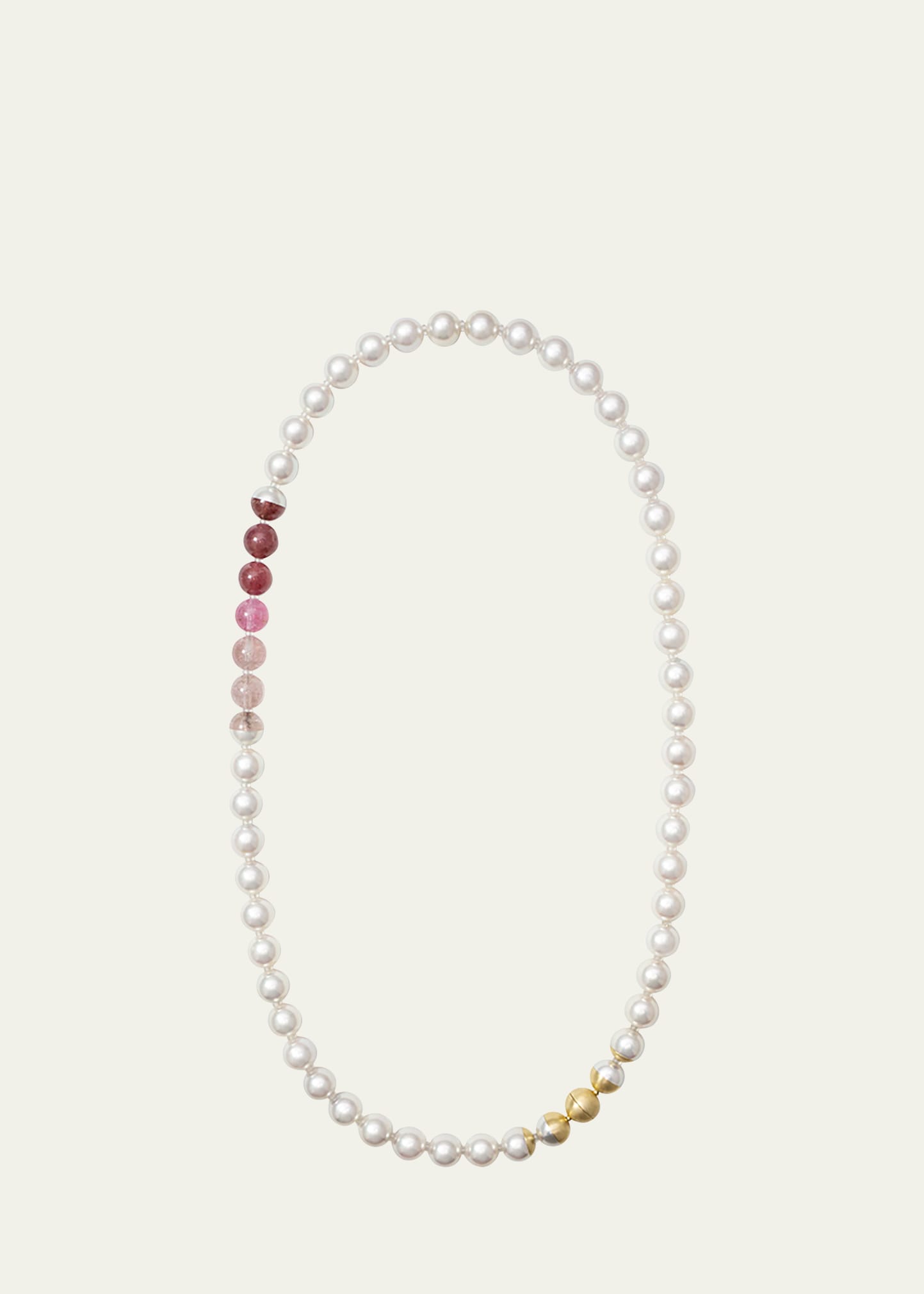 Yutai 18k Yellow Gold Sectional Pearl Necklace With Tourmaline And Cultured Akoya Pearls In Pink Tourmaline