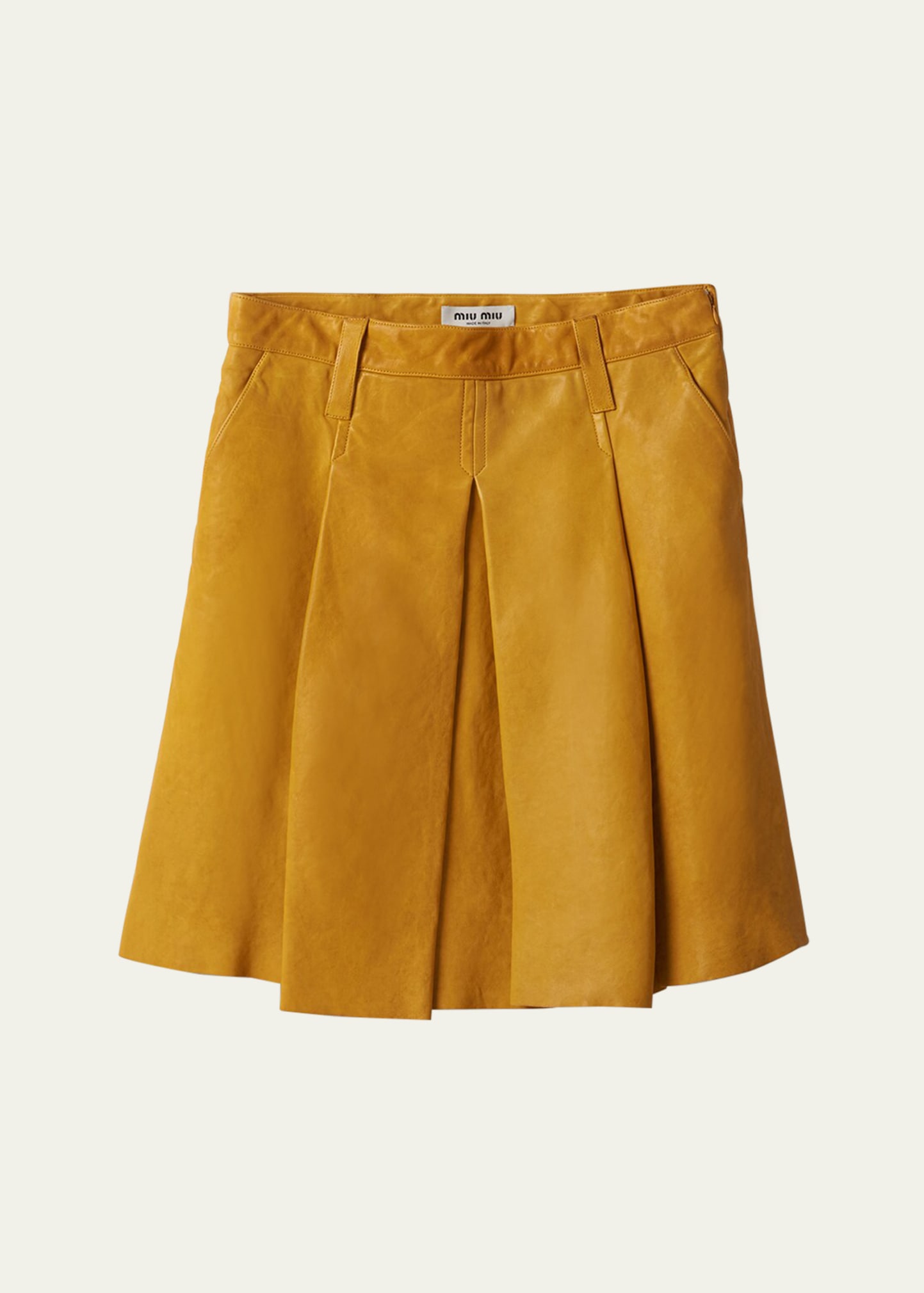 Shop Miu Miu Large Pleated Midi Leather Skirt In F0388 Topazio