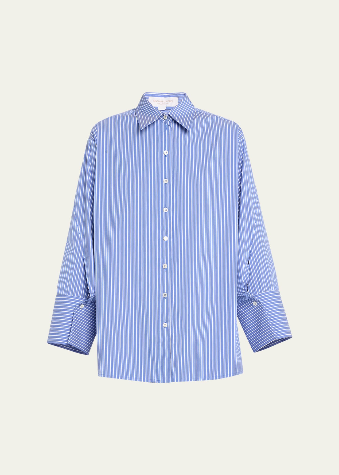 Michael Kors Oversized Cotton Poplin Striped Button-front Shirt In Azureoptw