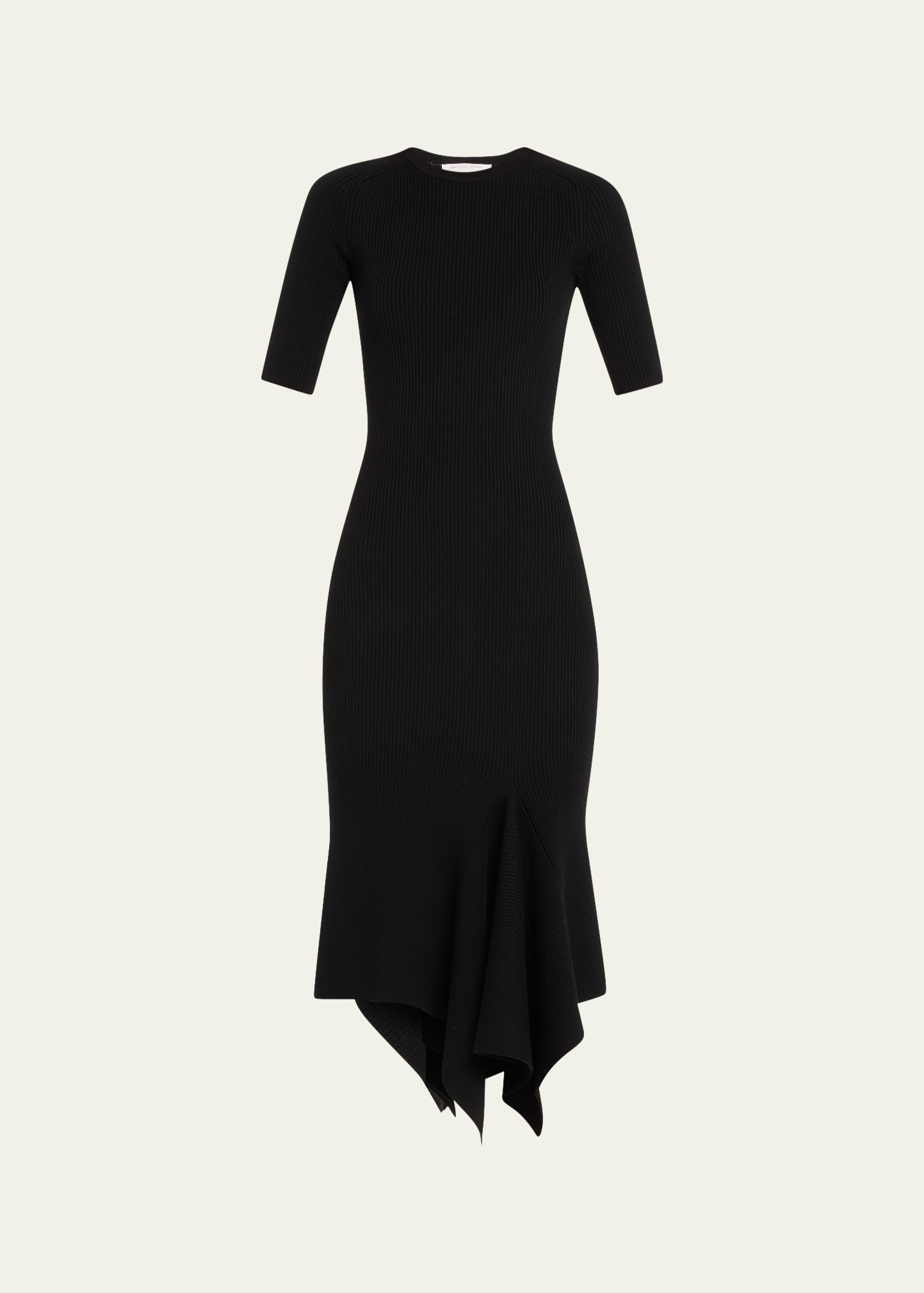 Michael Kors Draped Asymmetric Wool Midi Dress In Black