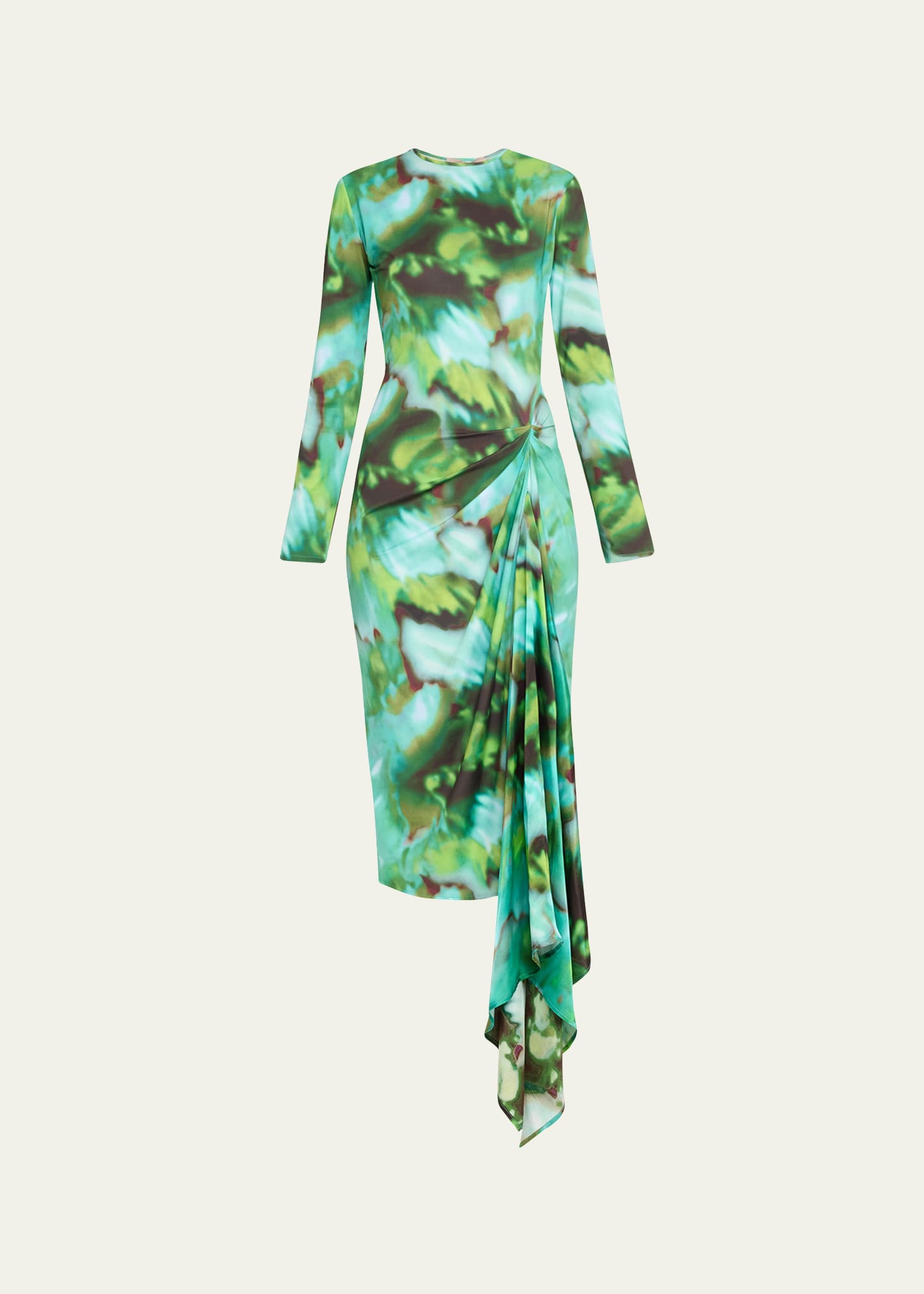 Shop Silvia Tcherassi Abstract Ananya Long-sleeve Midi Dress In Juniper Green