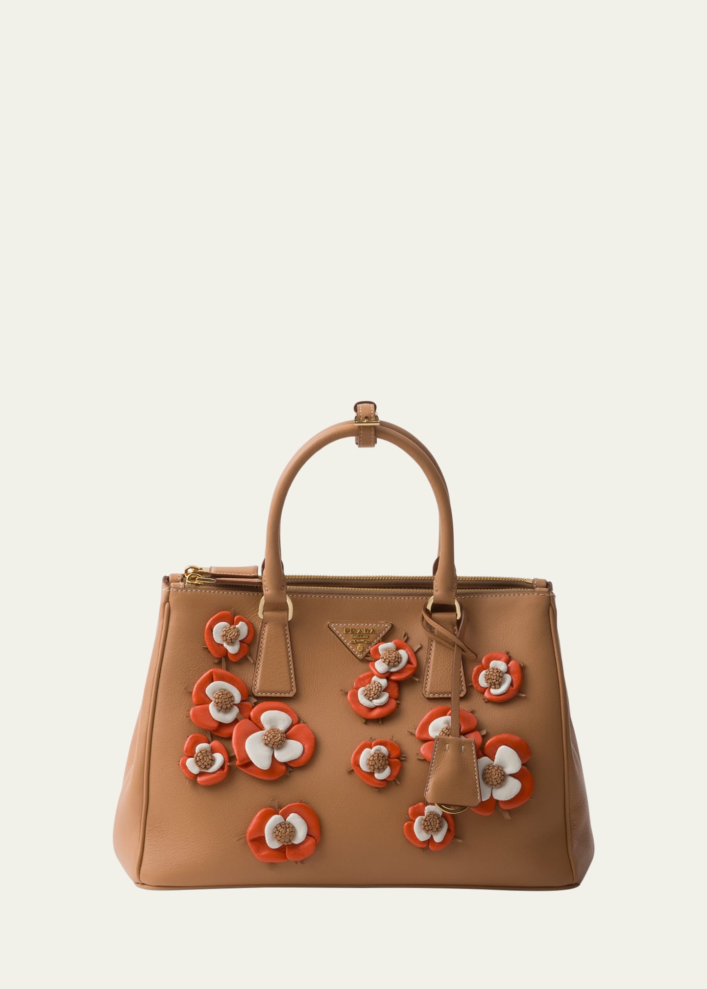 Shop Prada Galleria Floral Leather Top-handle Bag In F0p6k Naturale Ar