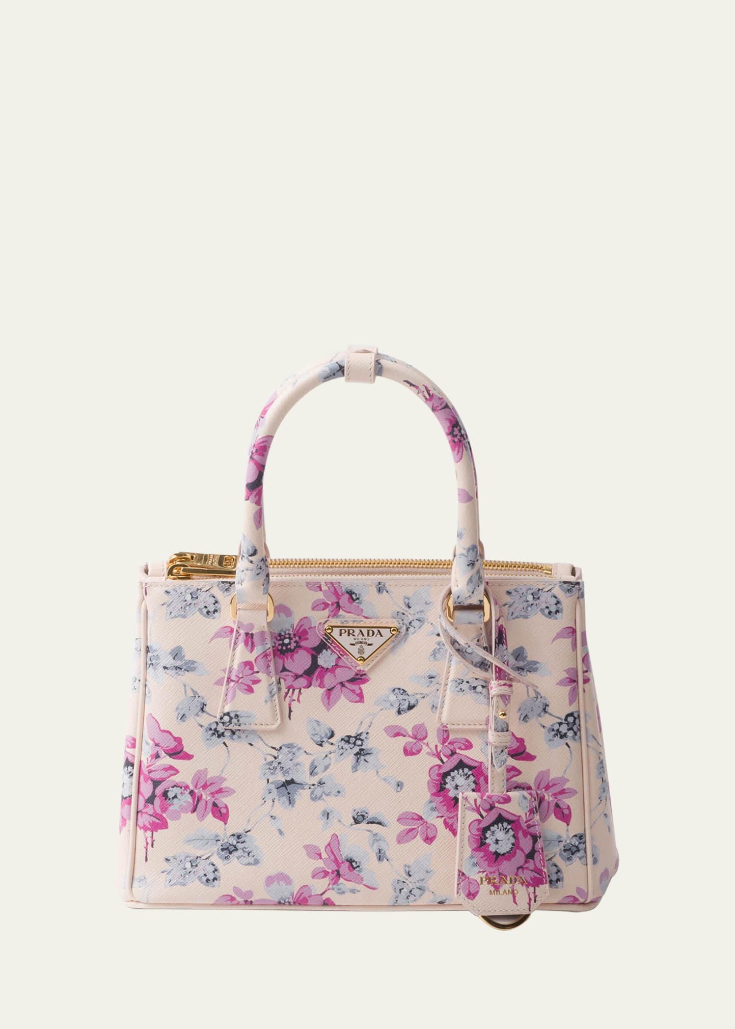 Shop Prada Galleria Flower-print Leather Top-hanlde Bag In F0638 Begonia