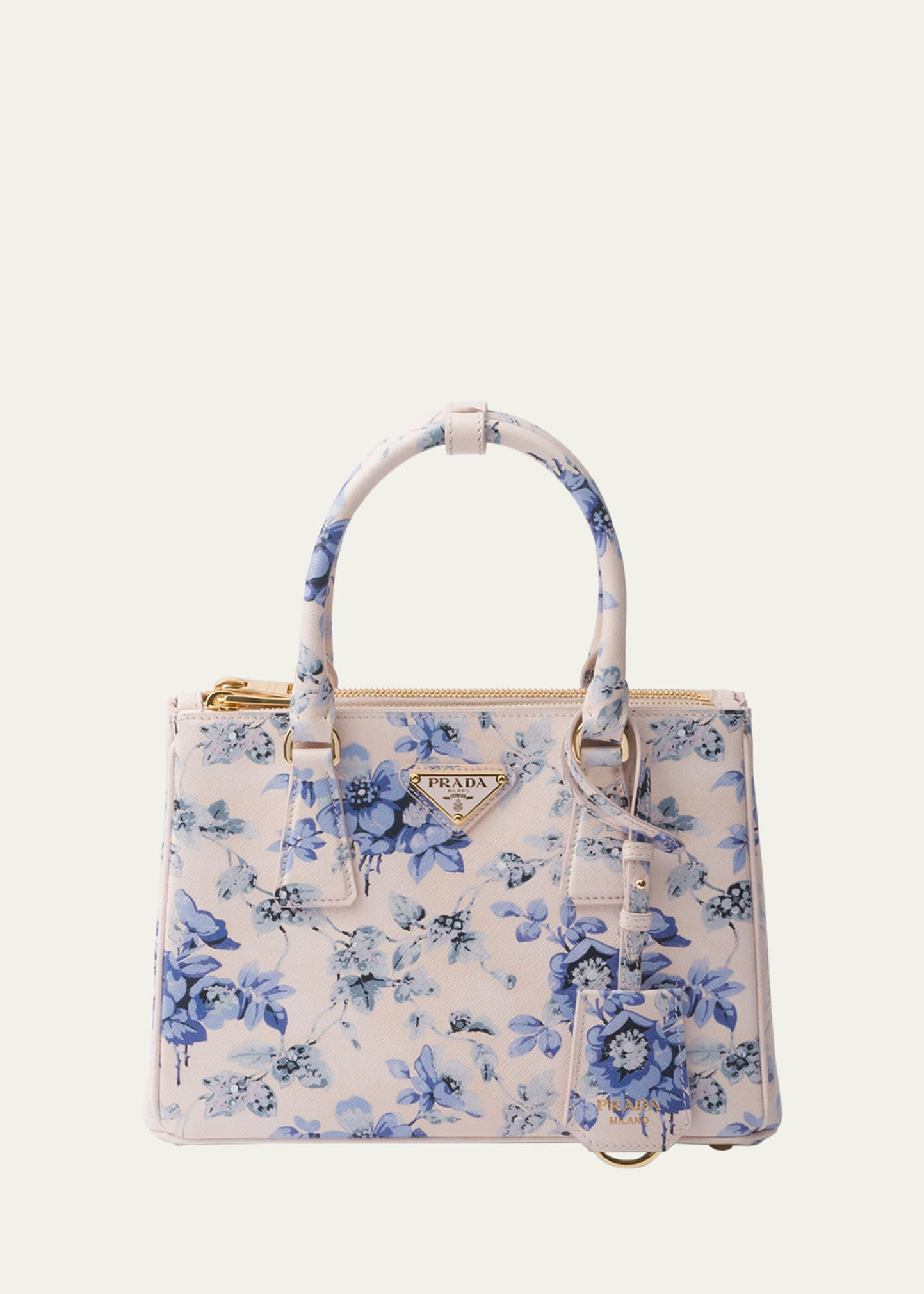 Shop Prada Galleria Flower-print Leather Top-hanlde Bag In F0237 Pervinca