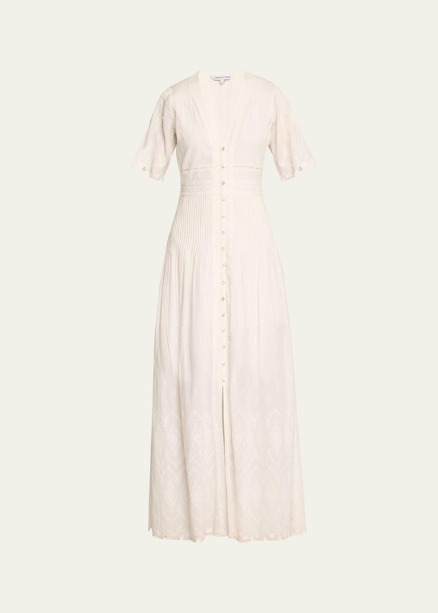 Shop Veronica Beard Arushi Embroidered Short-sleeve Maxi Dress In Off White