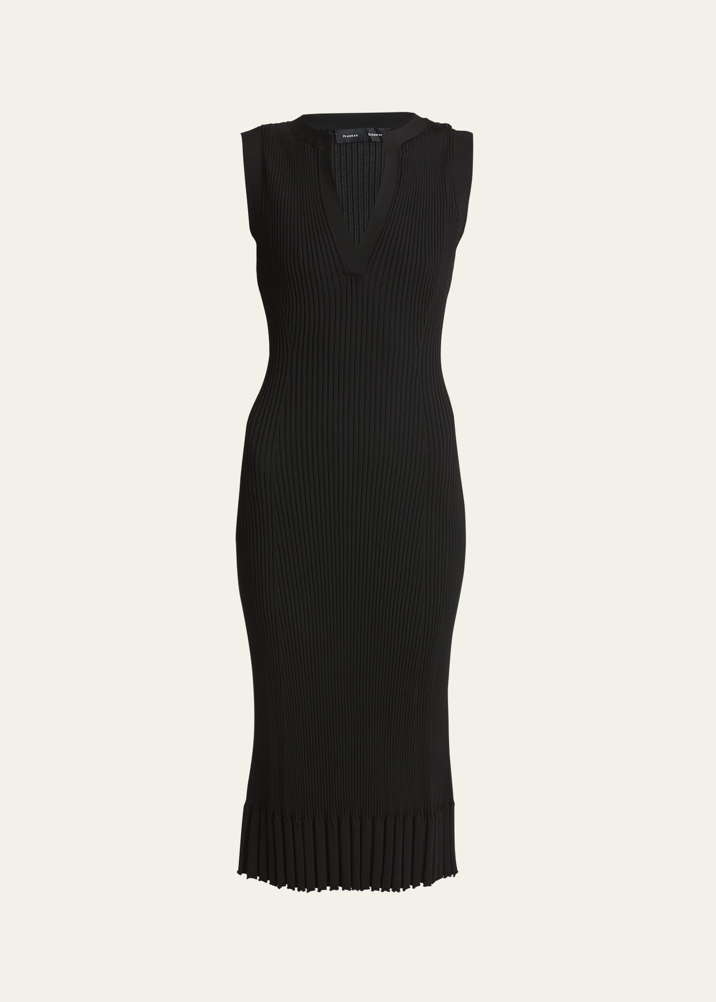 Proenza Schouler Tatum V-neck Ribbed Midi Dress In Black