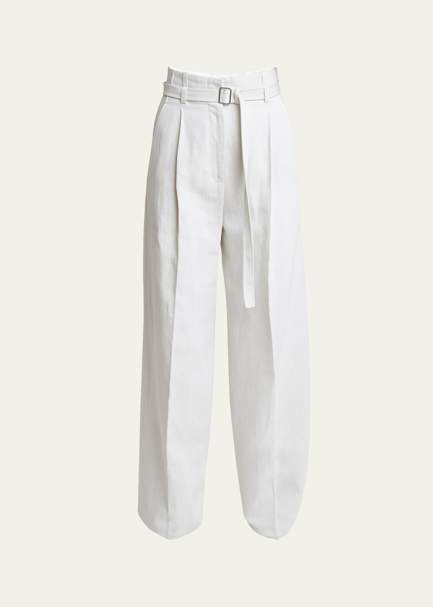 Shop Proenza Schouler Dana Belted Cotton-blend Suiting Puddle Pants In Ecru