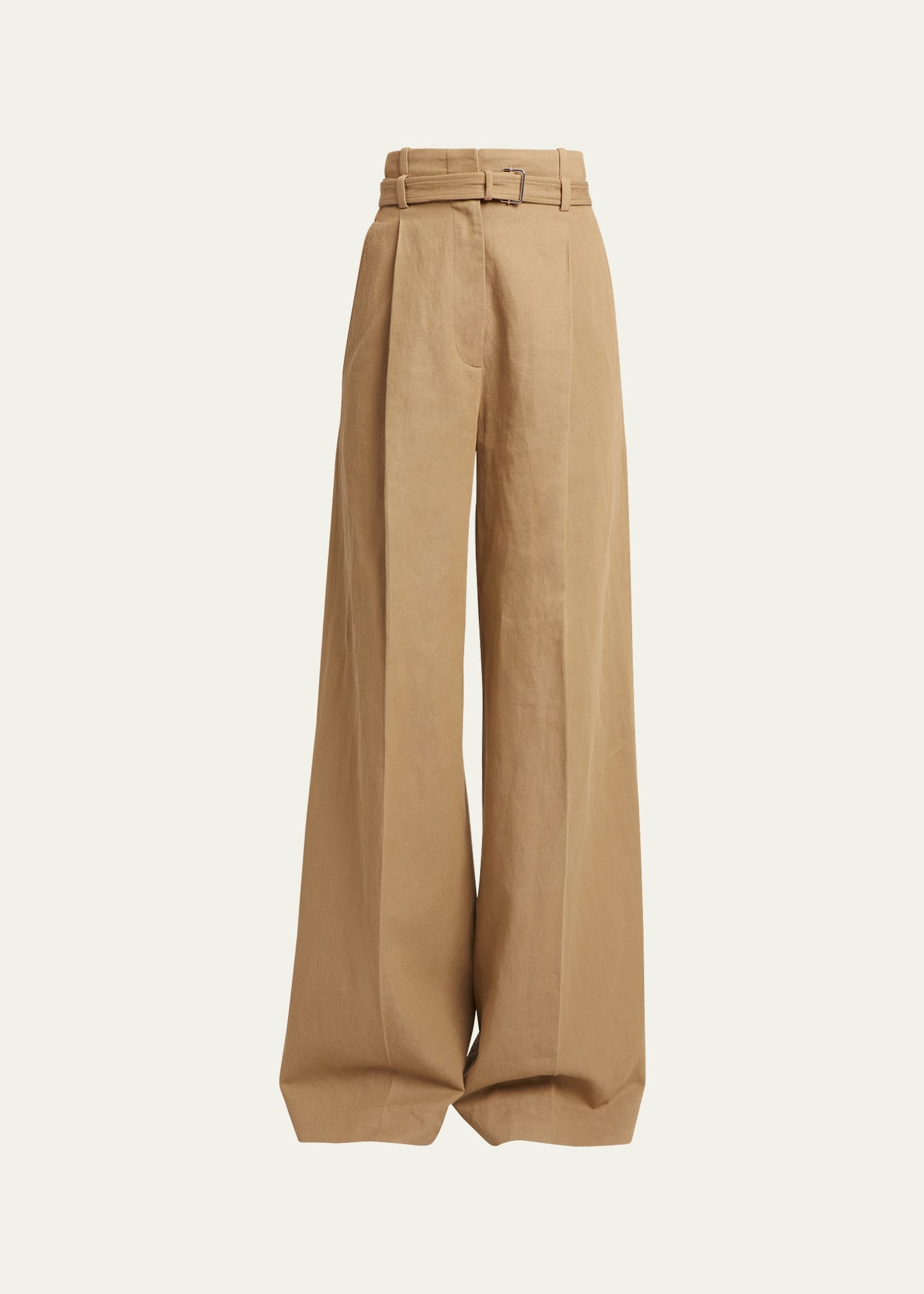 Shop Proenza Schouler Dana Belted Cotton-blend Suiting Puddle Pants In Hazelnut