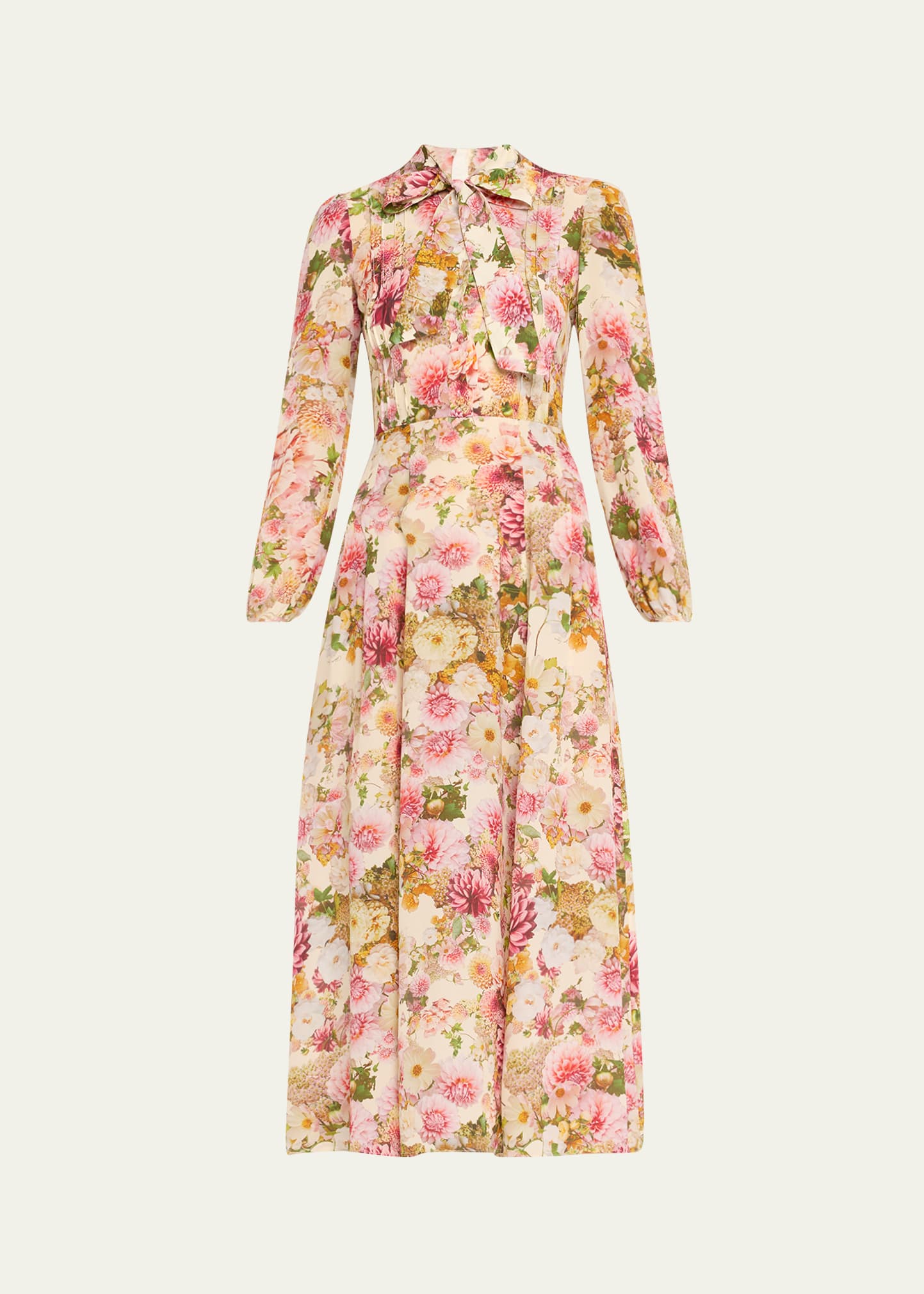 Shop Adam Lippes Alison Floral Crepe De Chine Long-sleeve Maxi Dress In Cream Multi