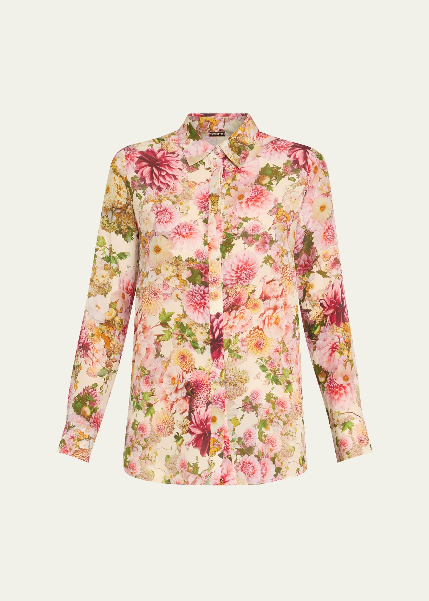 Shop Adam Lippes Floral Print Crepe De Chine Button-front Shirt In Cream Multi