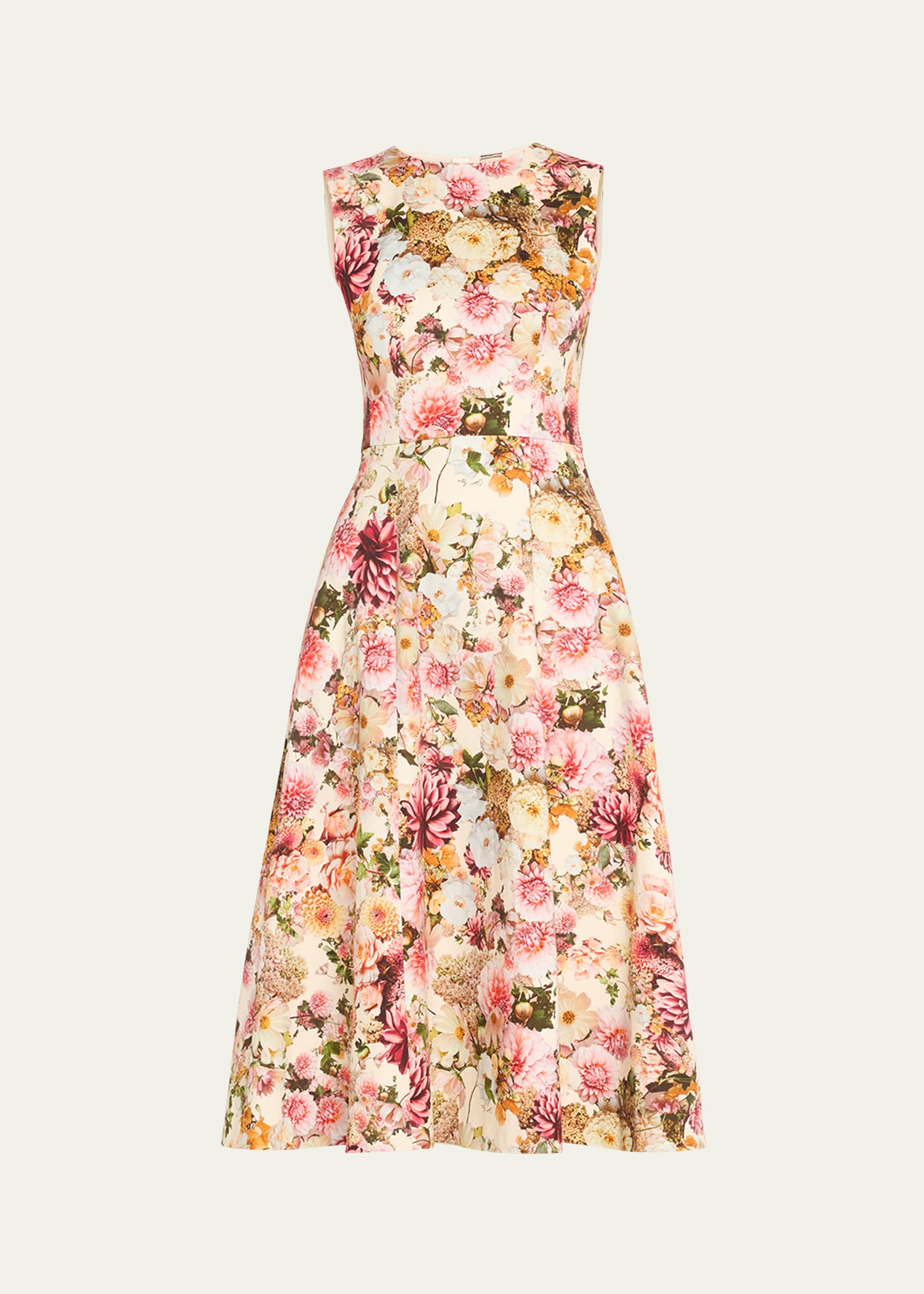 Adam Lippes Eloise Floral Print Cotton Twill Midi Dress In Cream Multi