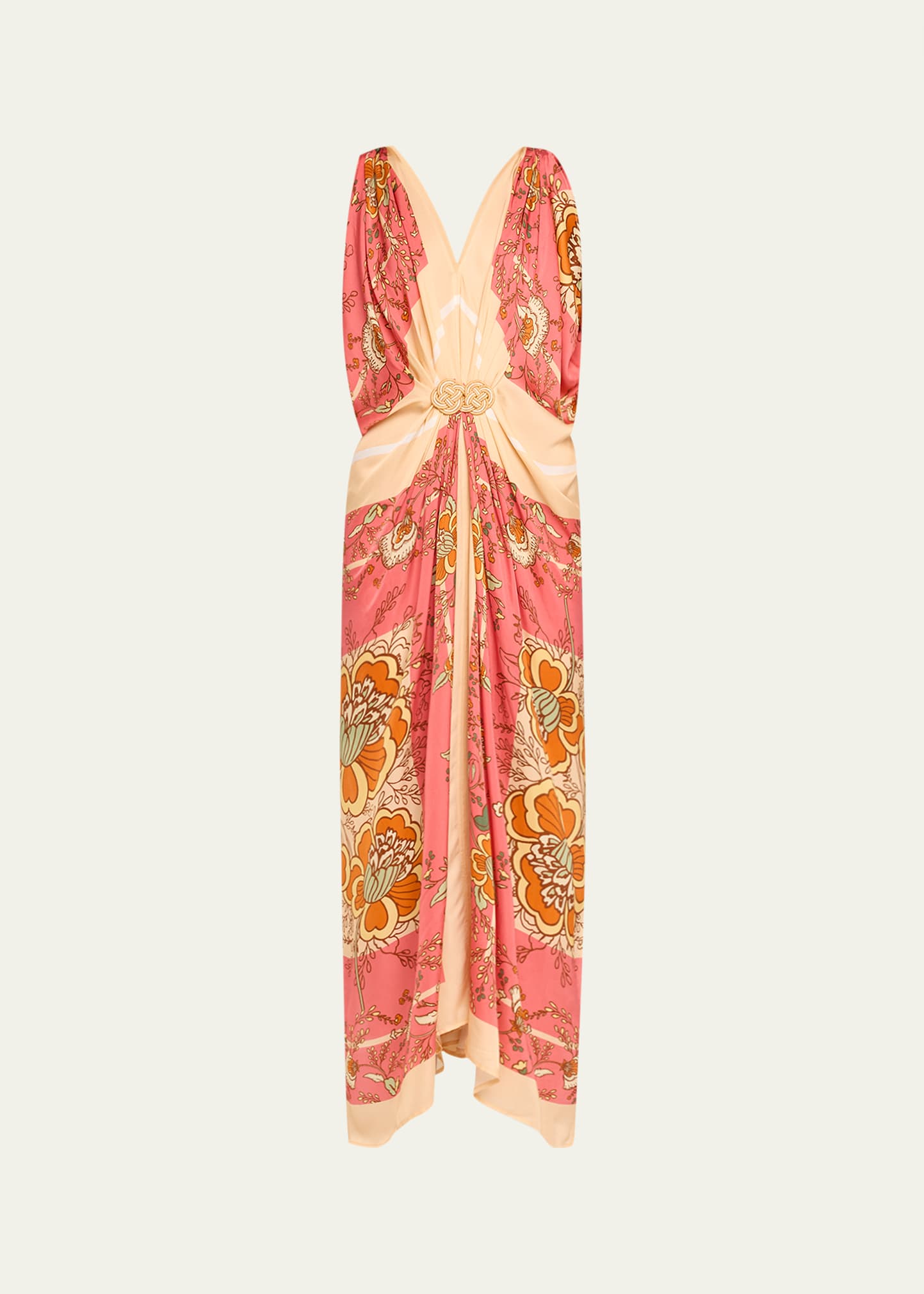 Shop Verandah Floral Hand Draped Maxi Dress In Light/pastel Pink