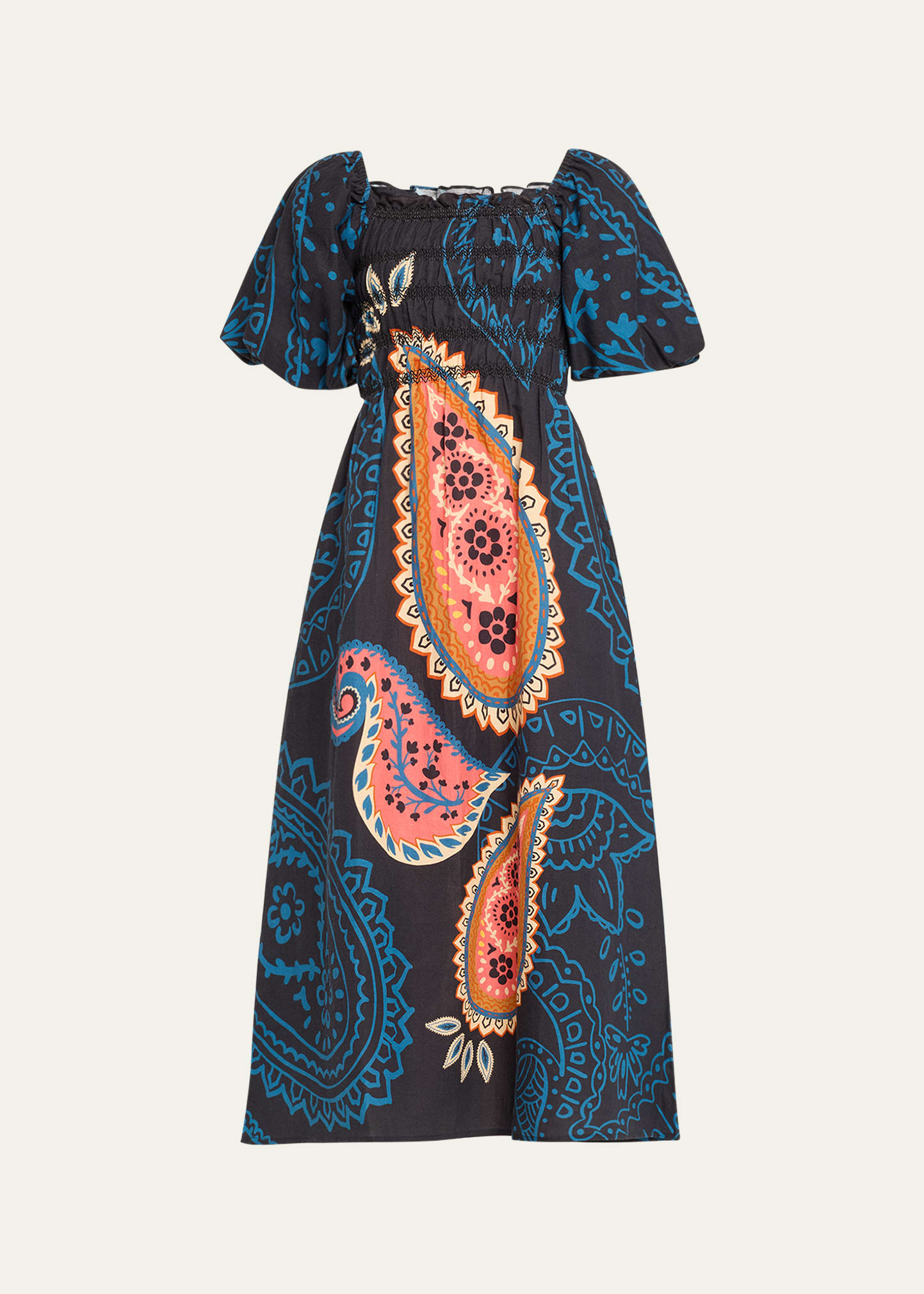 Paisley Printed Smocked Maxi Dress