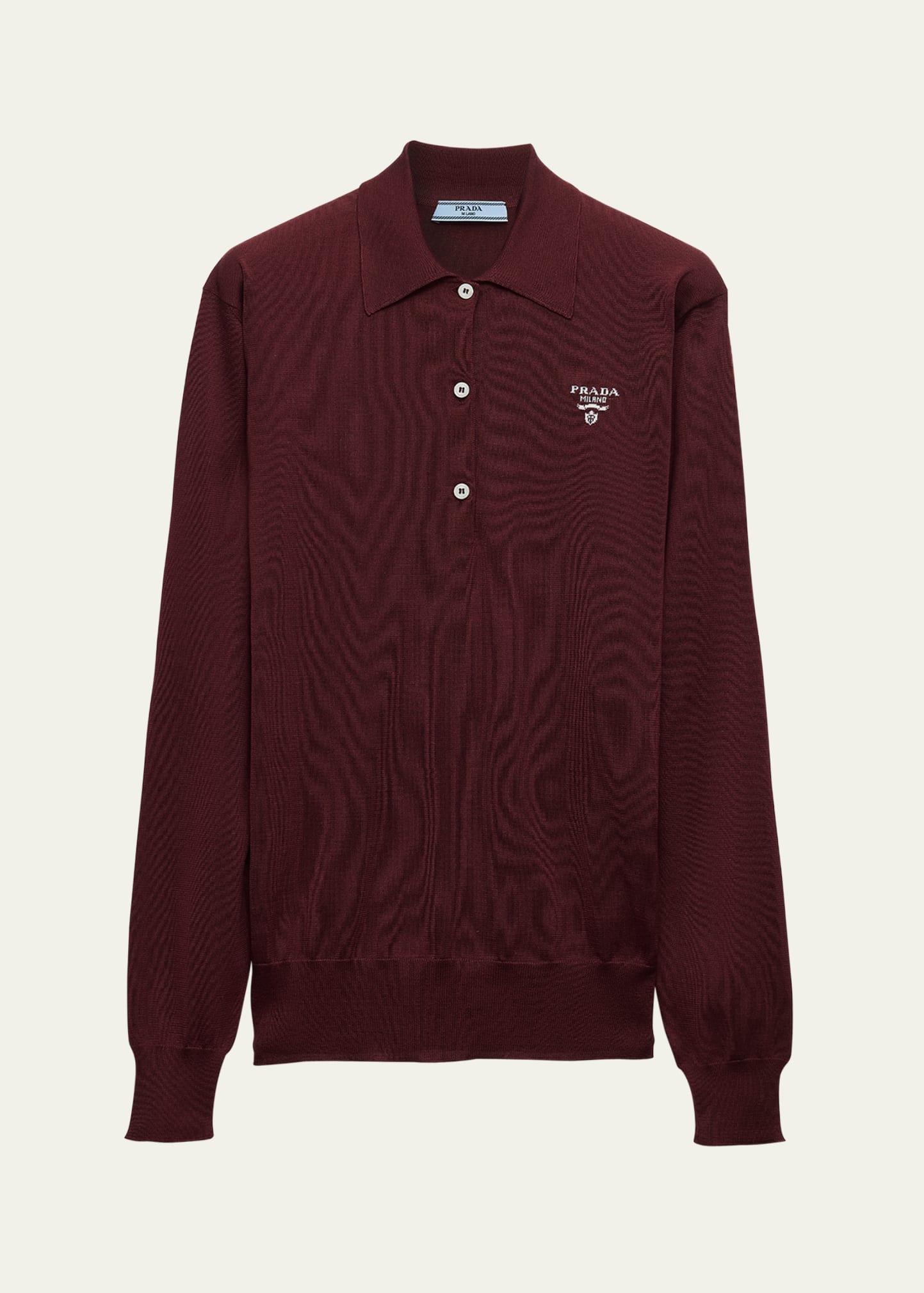 Shop Prada Long Sleeve Silk Polo Shirt In F0399 Amaranto