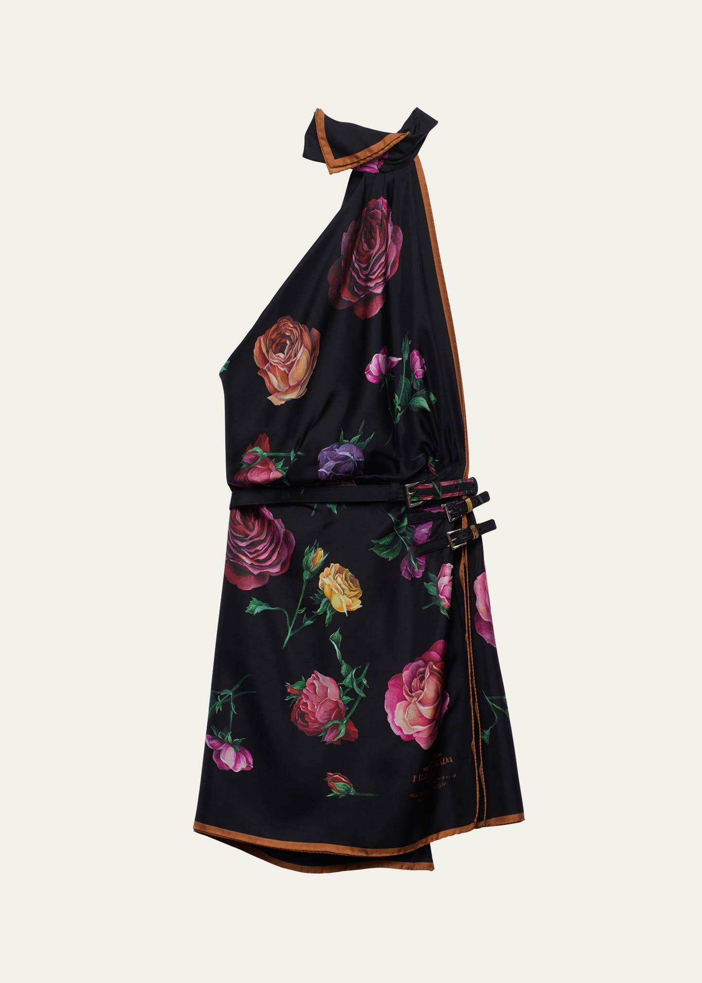 Shop Prada Silk Twill Floral-print Backless Halter Mini Dress In F0002 Nero