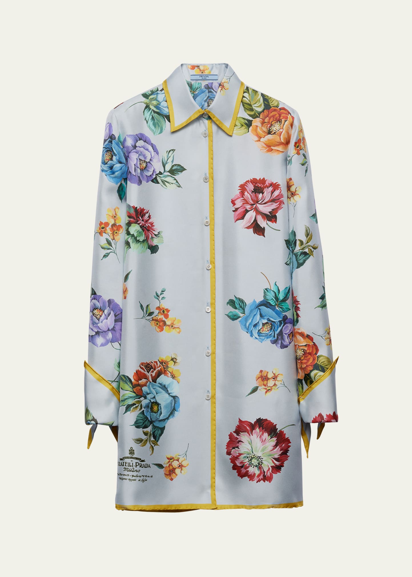Shop Prada Floral Tied-cuff Silk Twill Mini Dress In F0276 Acciaio