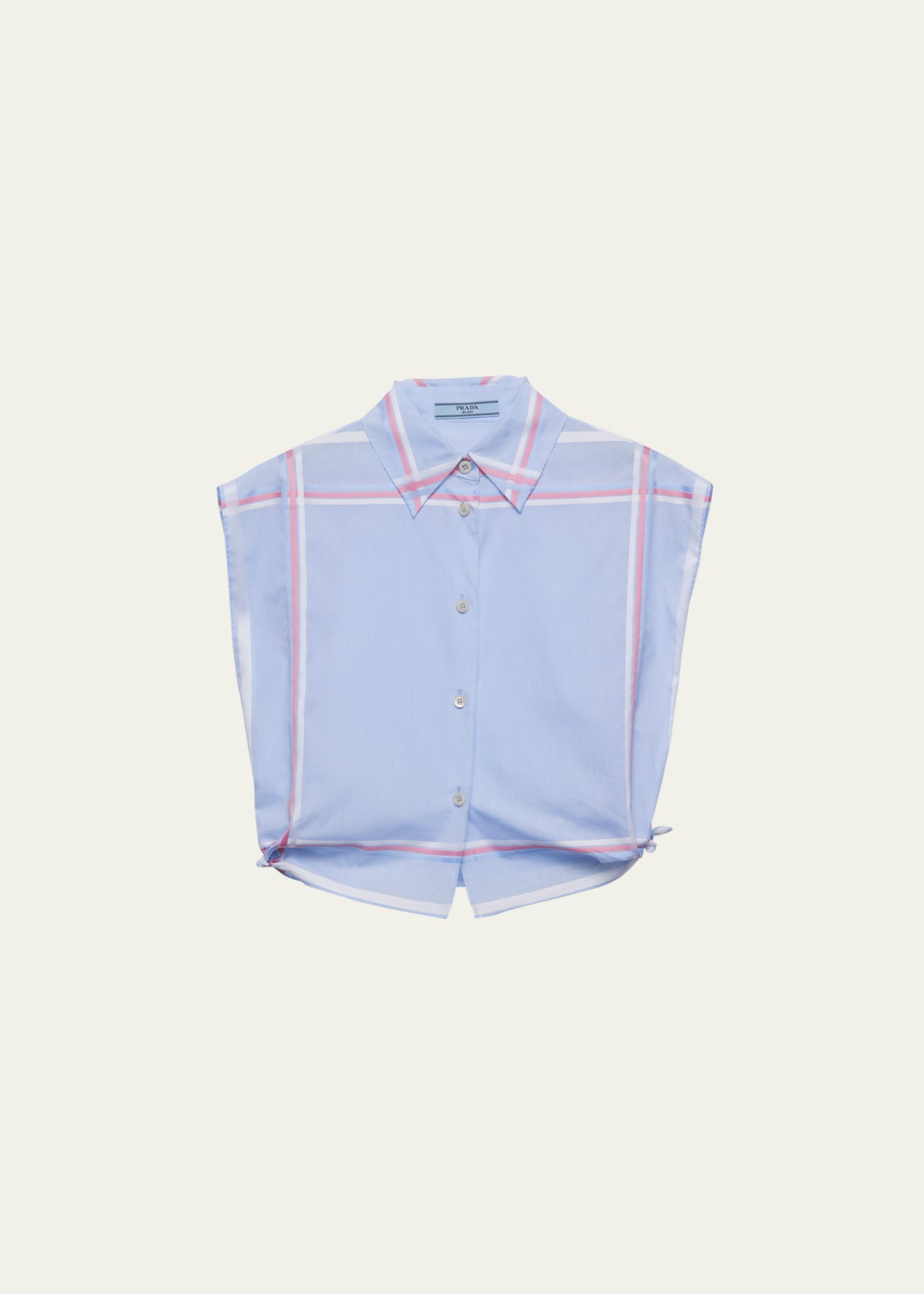 Shop Prada Checked Crop Cotton Shirt In F0076 Celeste