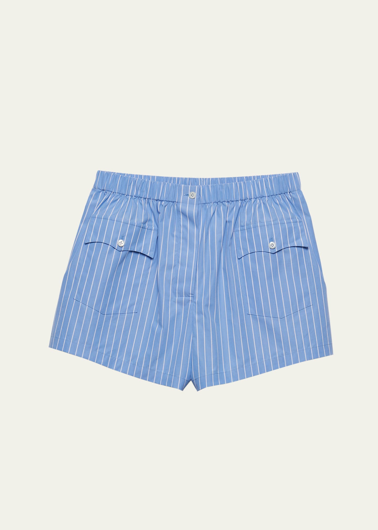 Shop Prada Stripe Elasticized Poplin Shorts In F0013 Azzurro