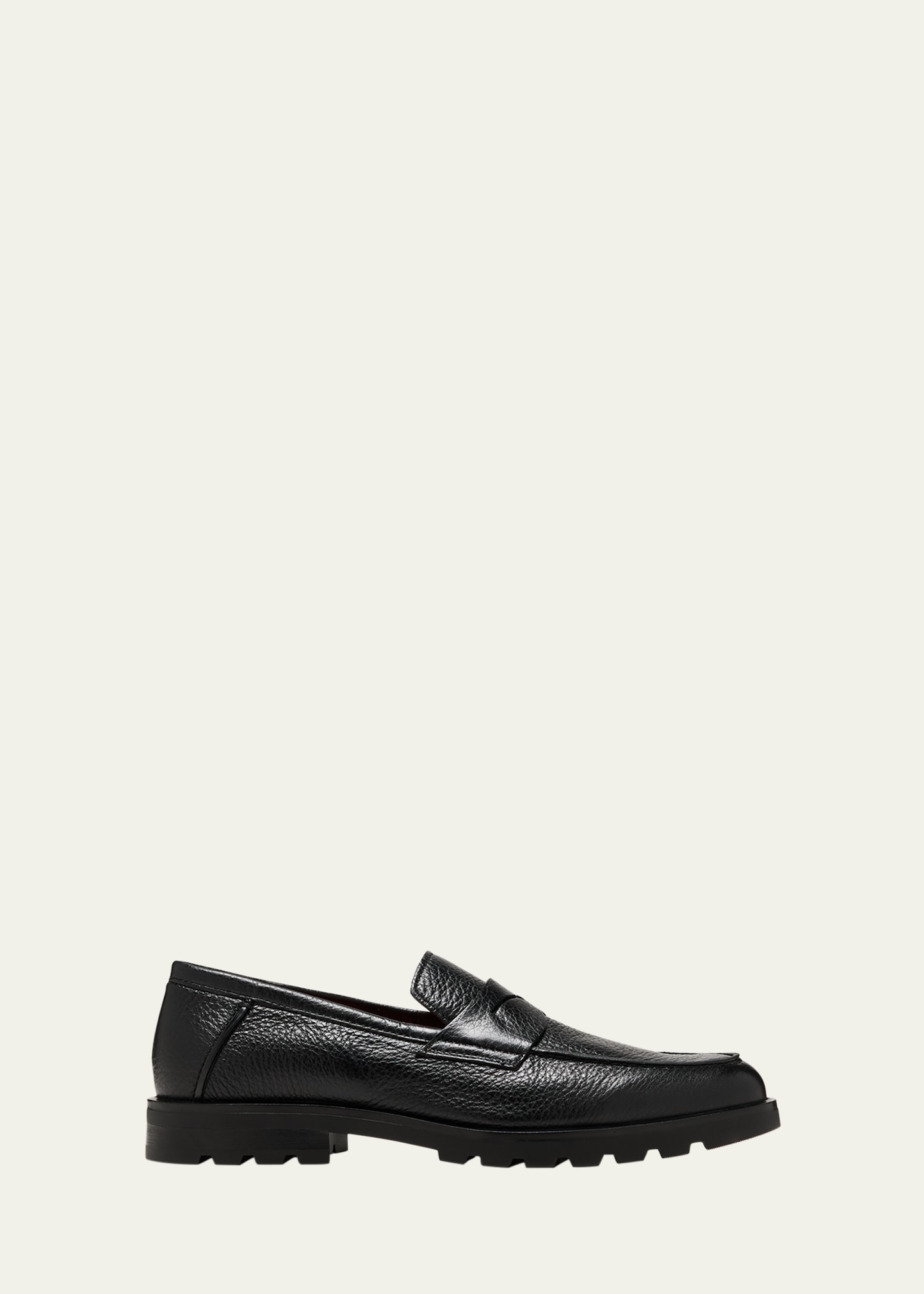 Santoni Men's Rock Deerskin Lug-sole Penny Loafers In Black