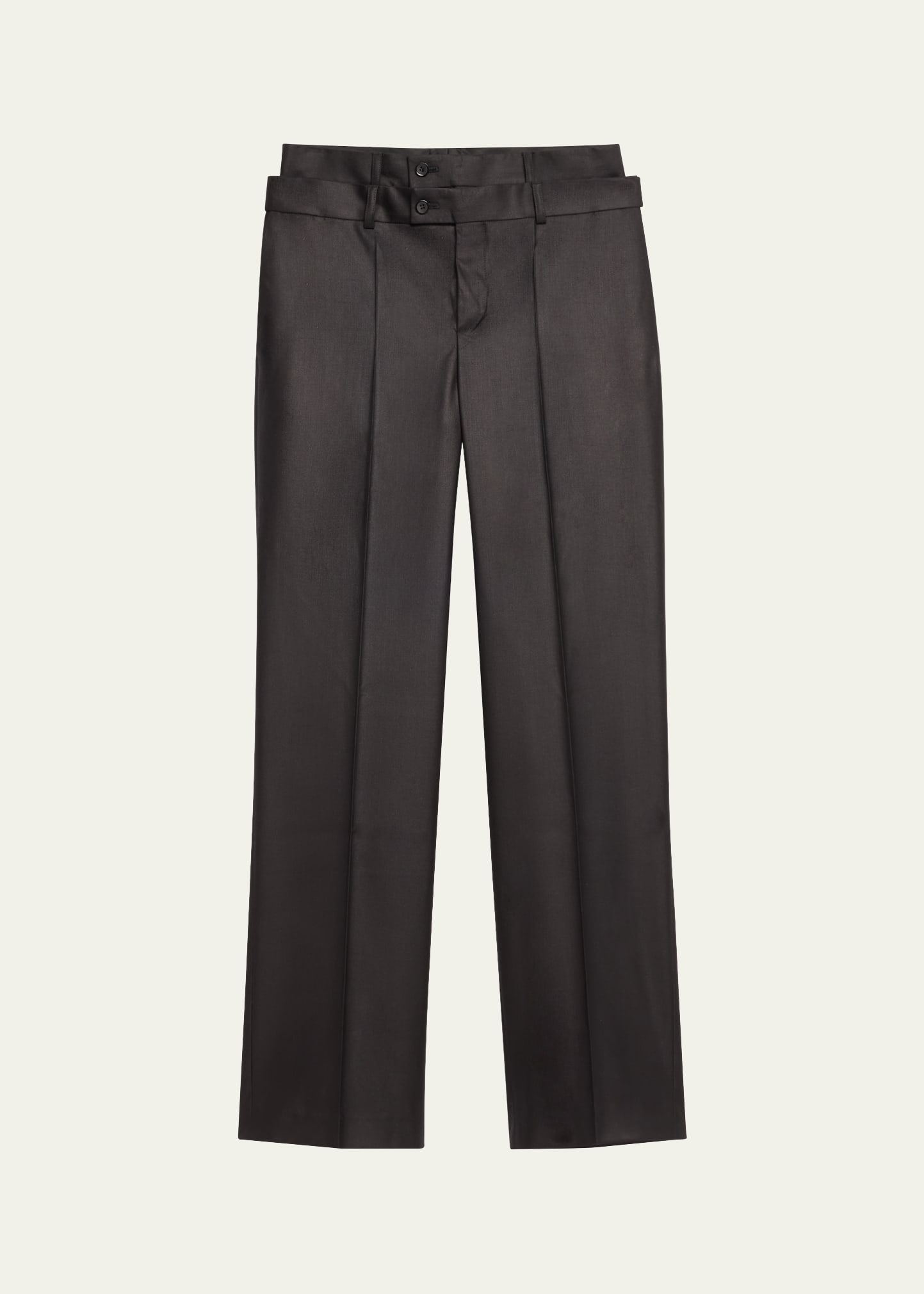 Bettter Double Waistband Straight Leg Wool Trousers In Black