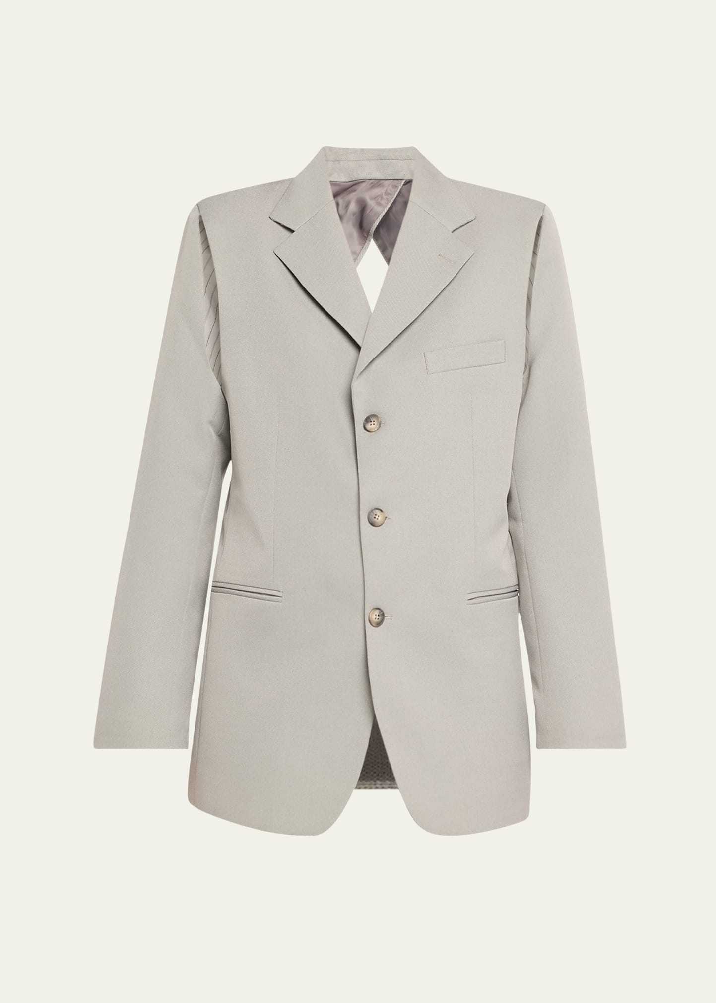 Bettter Open Back Wool Blazer In Grey