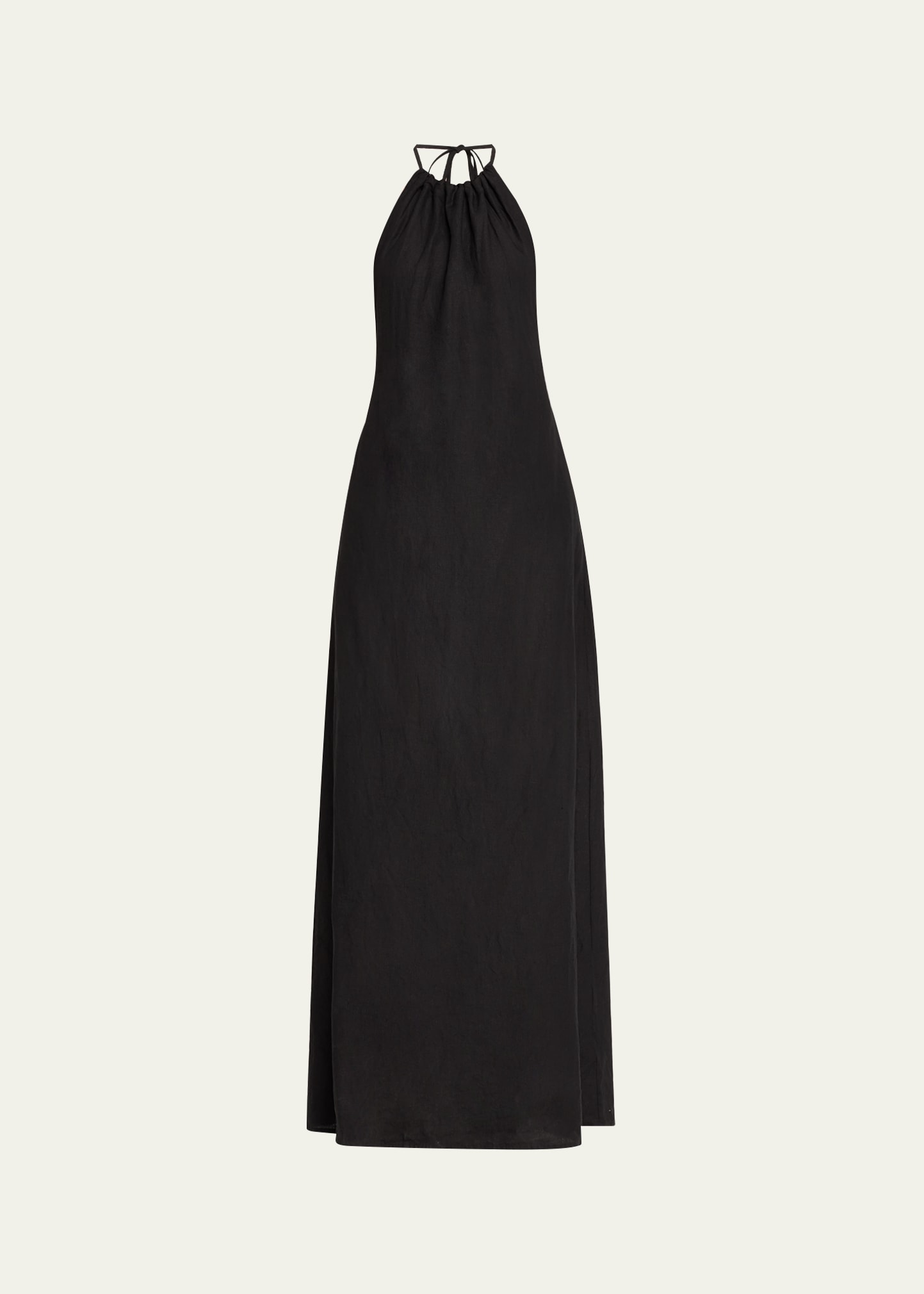 Shop Nili Lotan Lelia Halter Backless Linen Maxi Dress In Black