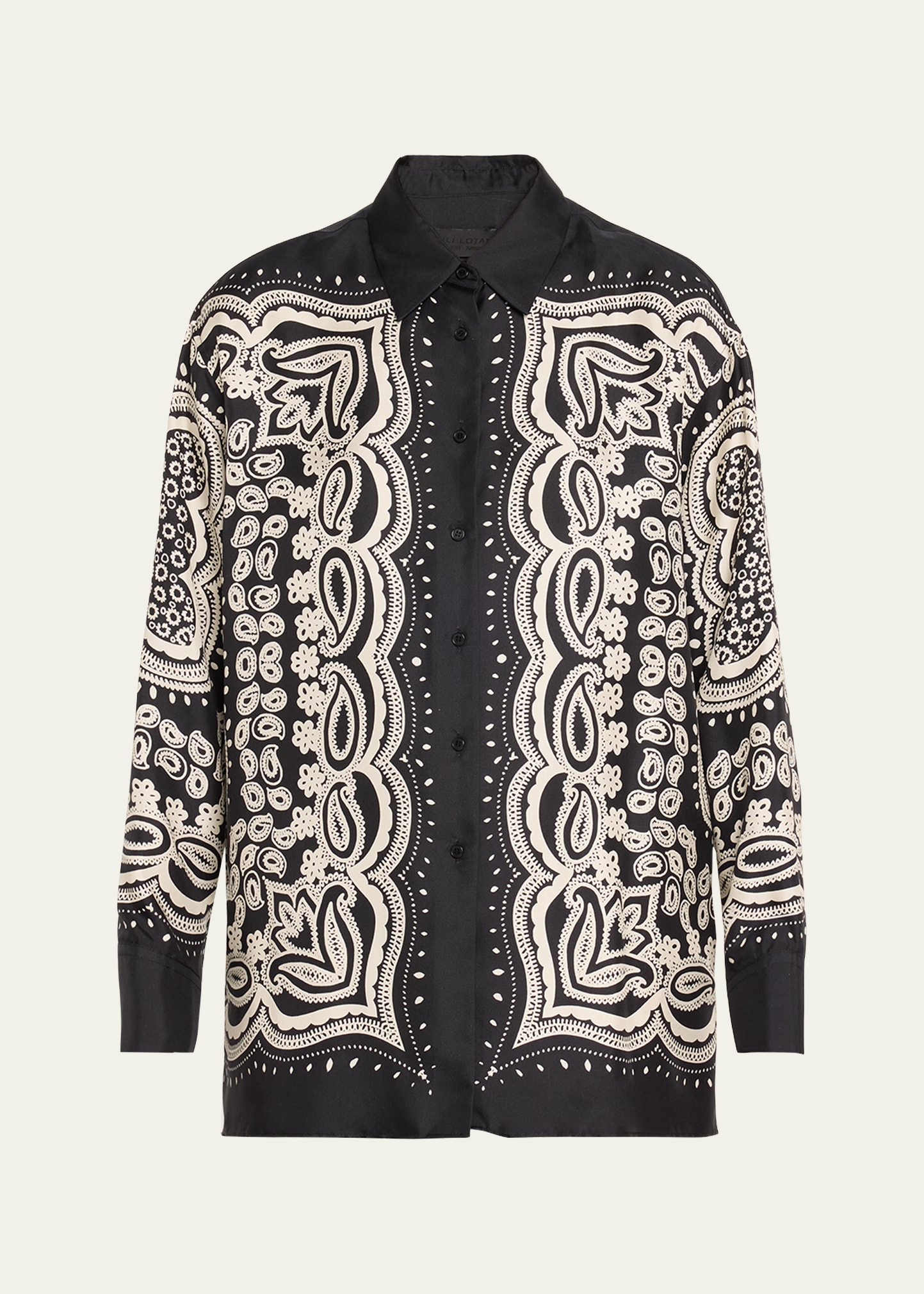 Shop Nili Lotan Alfie Bandana-print Silk Collared Shirt In Black/ivory Banda