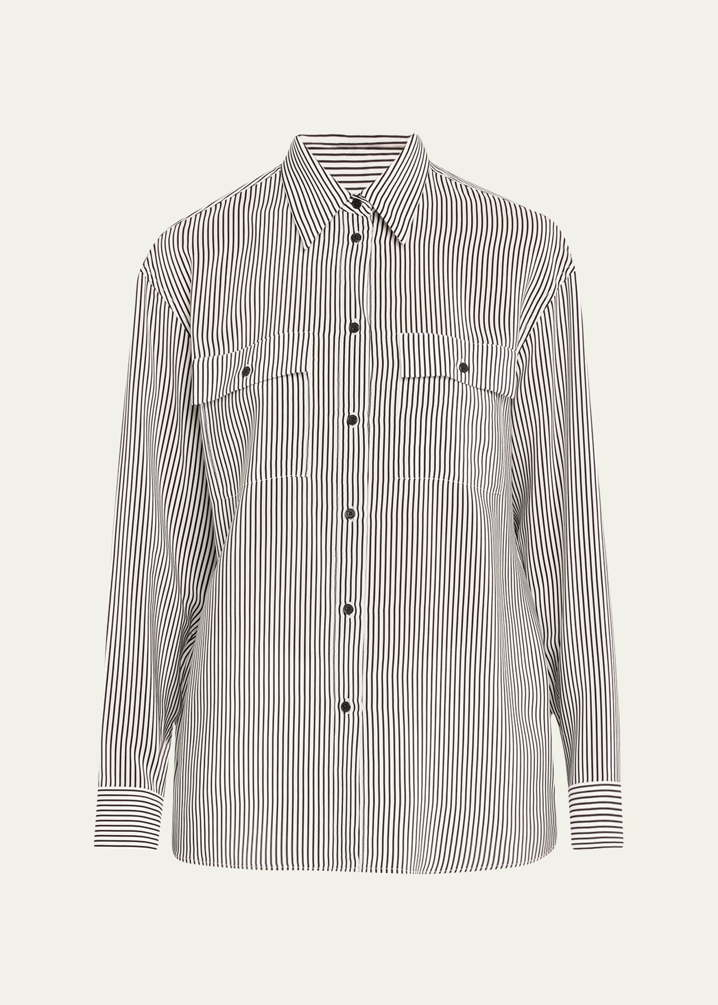 Shop Nili Lotan Ellias Striped Silk Button-front Shirt In White/black Strip