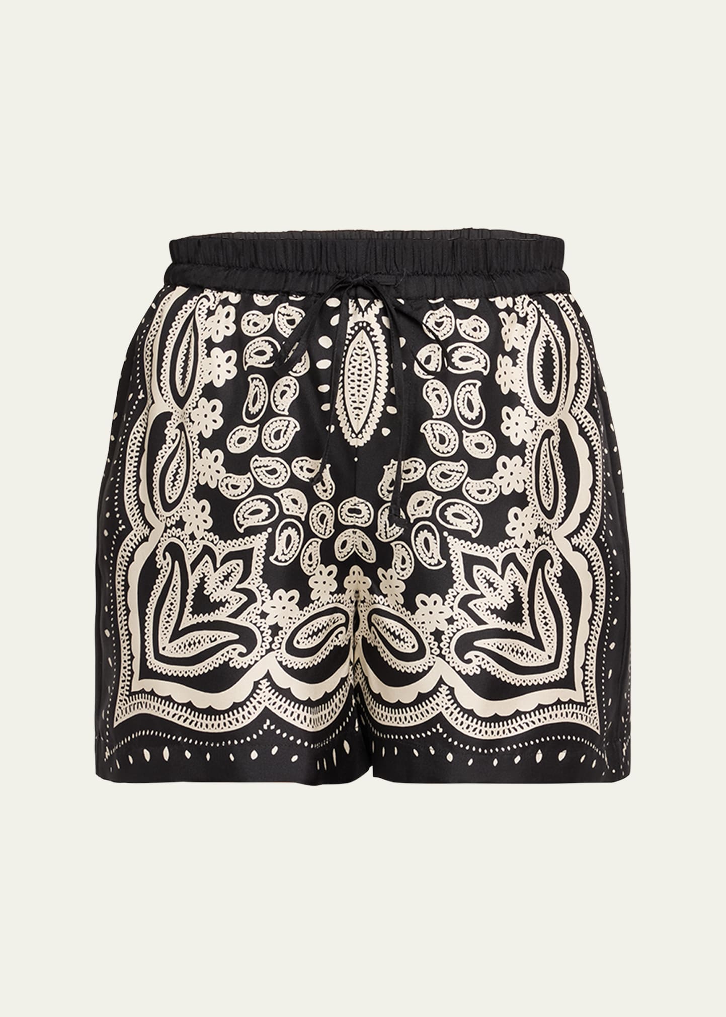 Nili Lotan Frances Bandana-print Silk Pull-on Shorts In Black