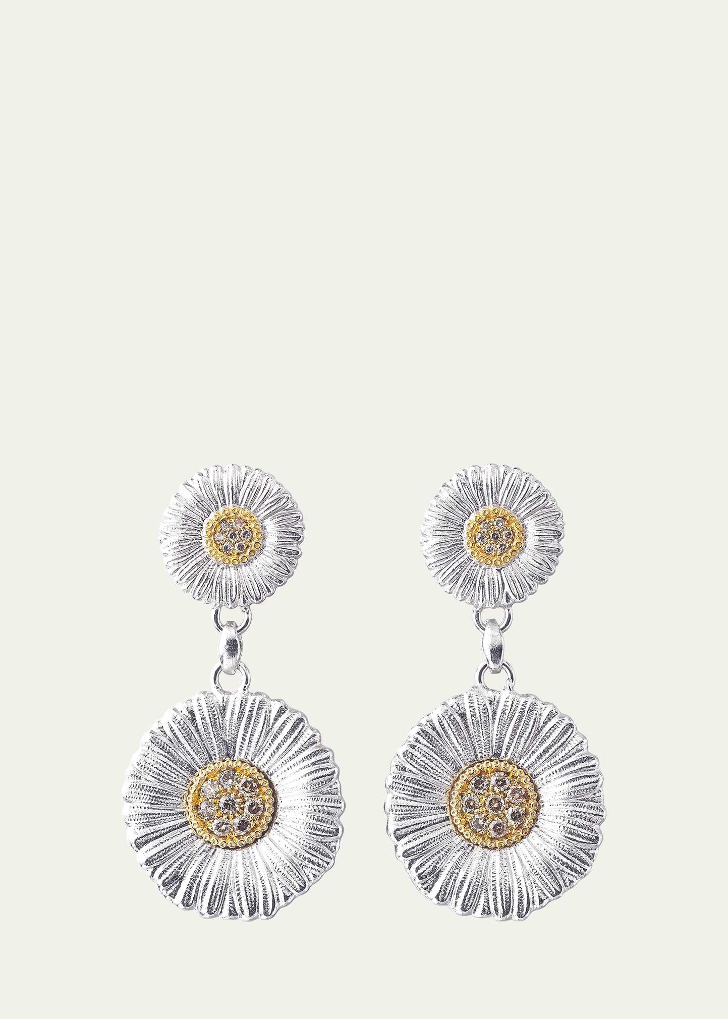 Blossoms Daisy Sterling Silver and 18K Yellow Gold Diamond Pendant Earrings, 7cm