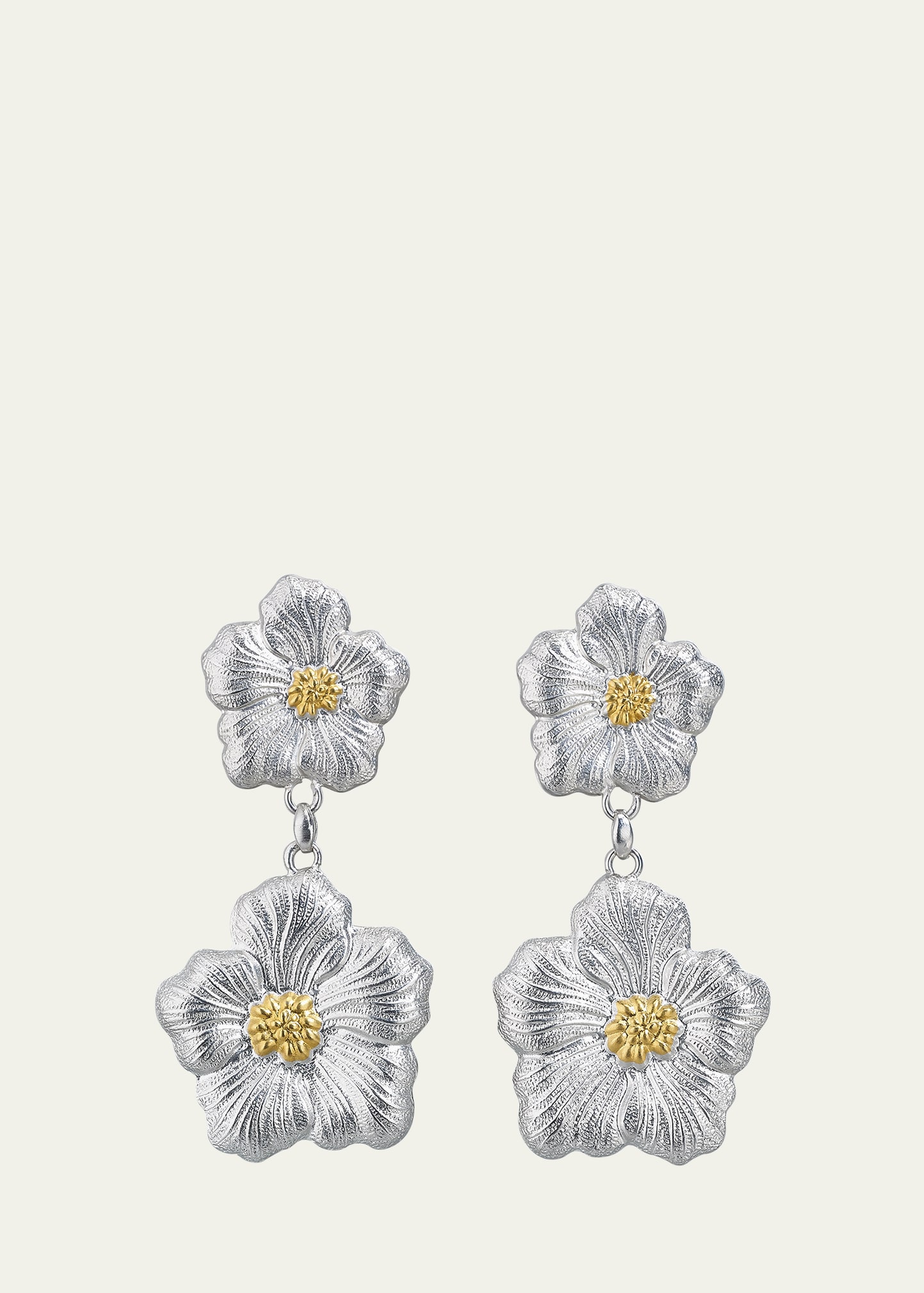 Buccellati Blossoms Gardenia Sterling Silver And 18k Yellow Gold Pendant Earrings, 8.5cm In Metallic
