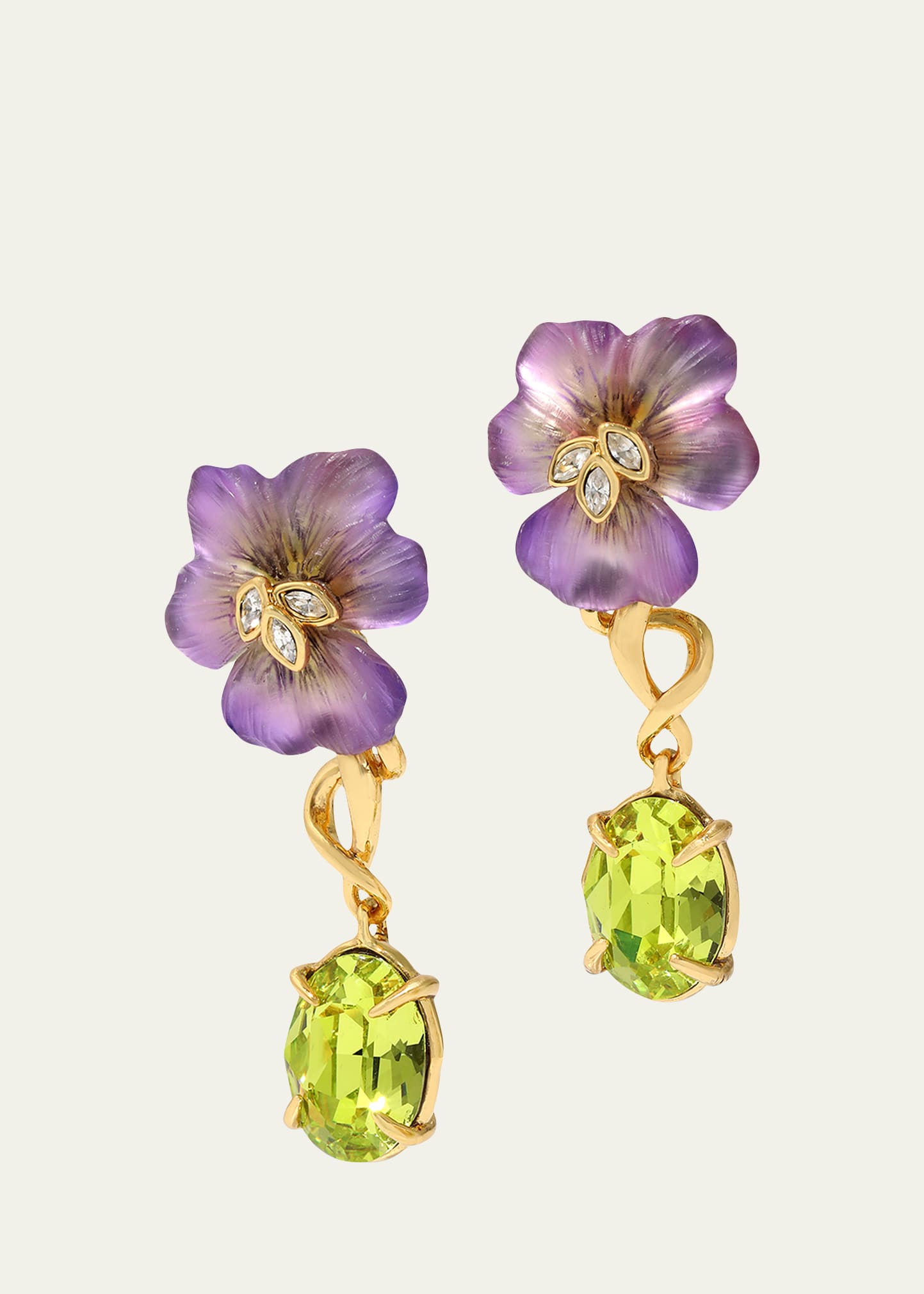 Pansy Lucite Crystal Drop Post Earrings