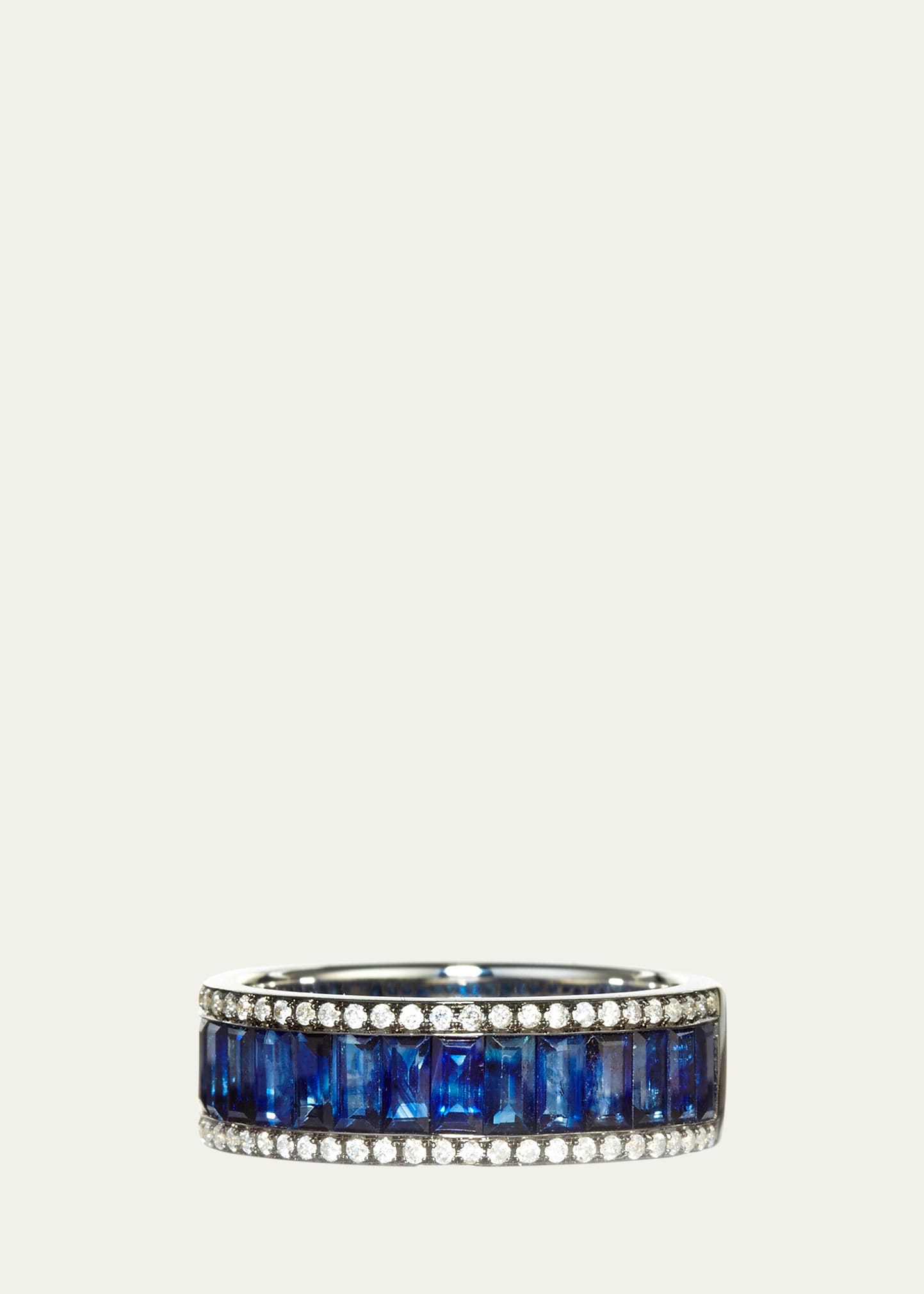 18K White Gold Black Rhodium Eternity Band Ring with Diamonds and Sapphires