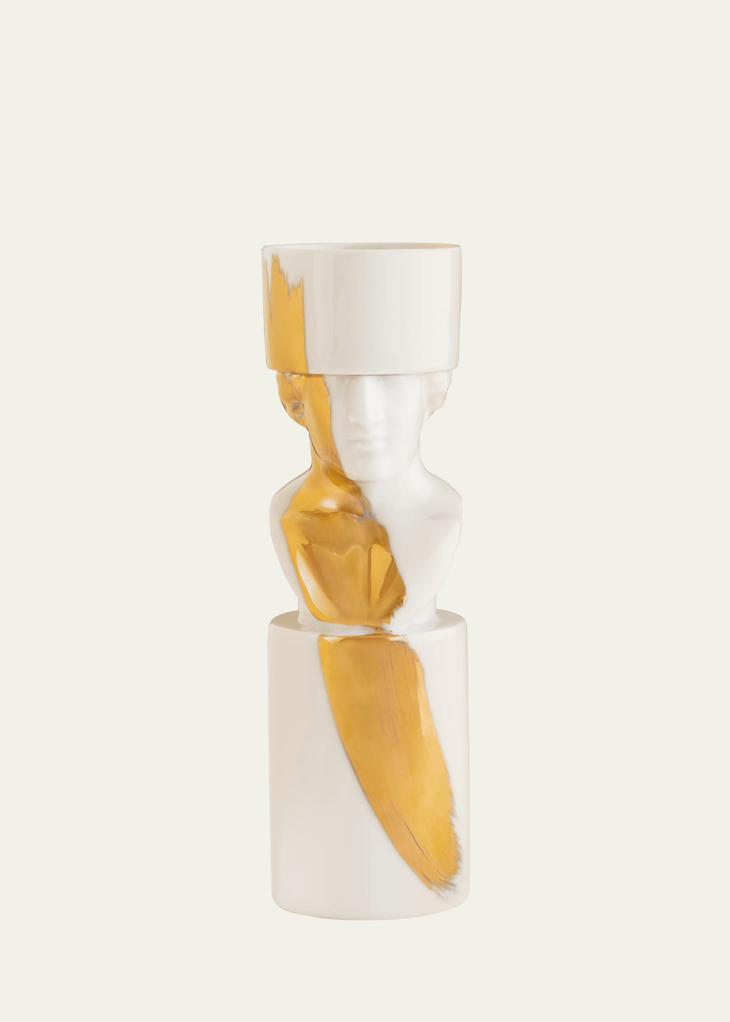 Ginori 1735 The Scholar Candleholder, White/gold - Lcdc Collection In Gold Edition