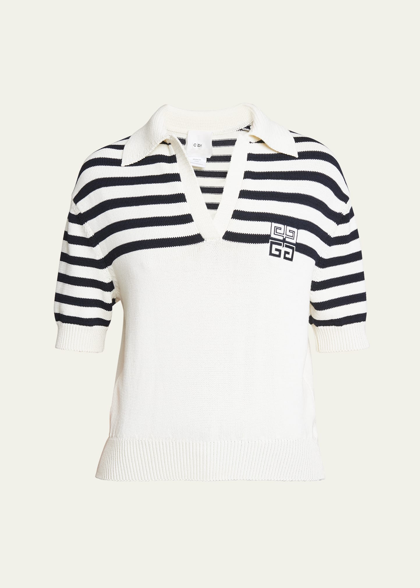 Givenchy 4g Logo Short-sleeve Cropped Stripe Polo Sweater In Black